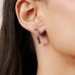 Silvorra Minimalist Purple Amythyst Eternity Hoop Earrings in Silver for Women