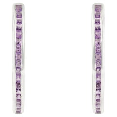 Silvorra Minimalist Purple Amythyst Eternity Hoop Earrings in Silver for Women