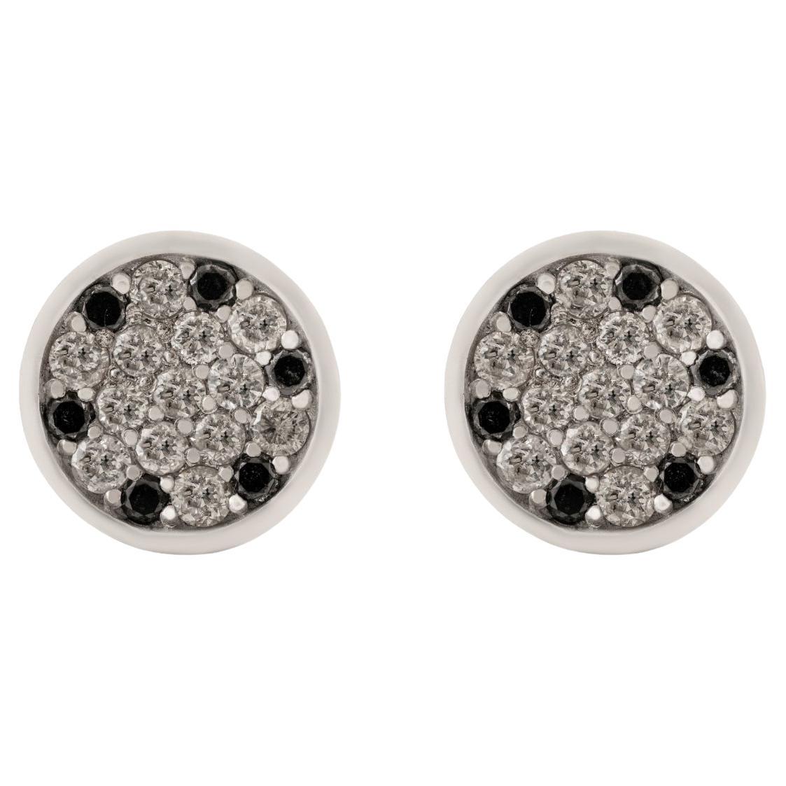 Silvorra Minimalistischer Sterling Silber Schwarzer und Weißer Diamant Runder Ohrstecker im Angebot