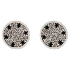 Silvorra Minimalist Sterling Silver Black and White Diamond Round Stud Earrings