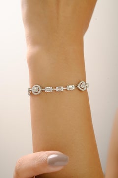 Silvorra Mixed-Cut Halo White Cubic Zirconia Tennis Bracelet in 925 Silver