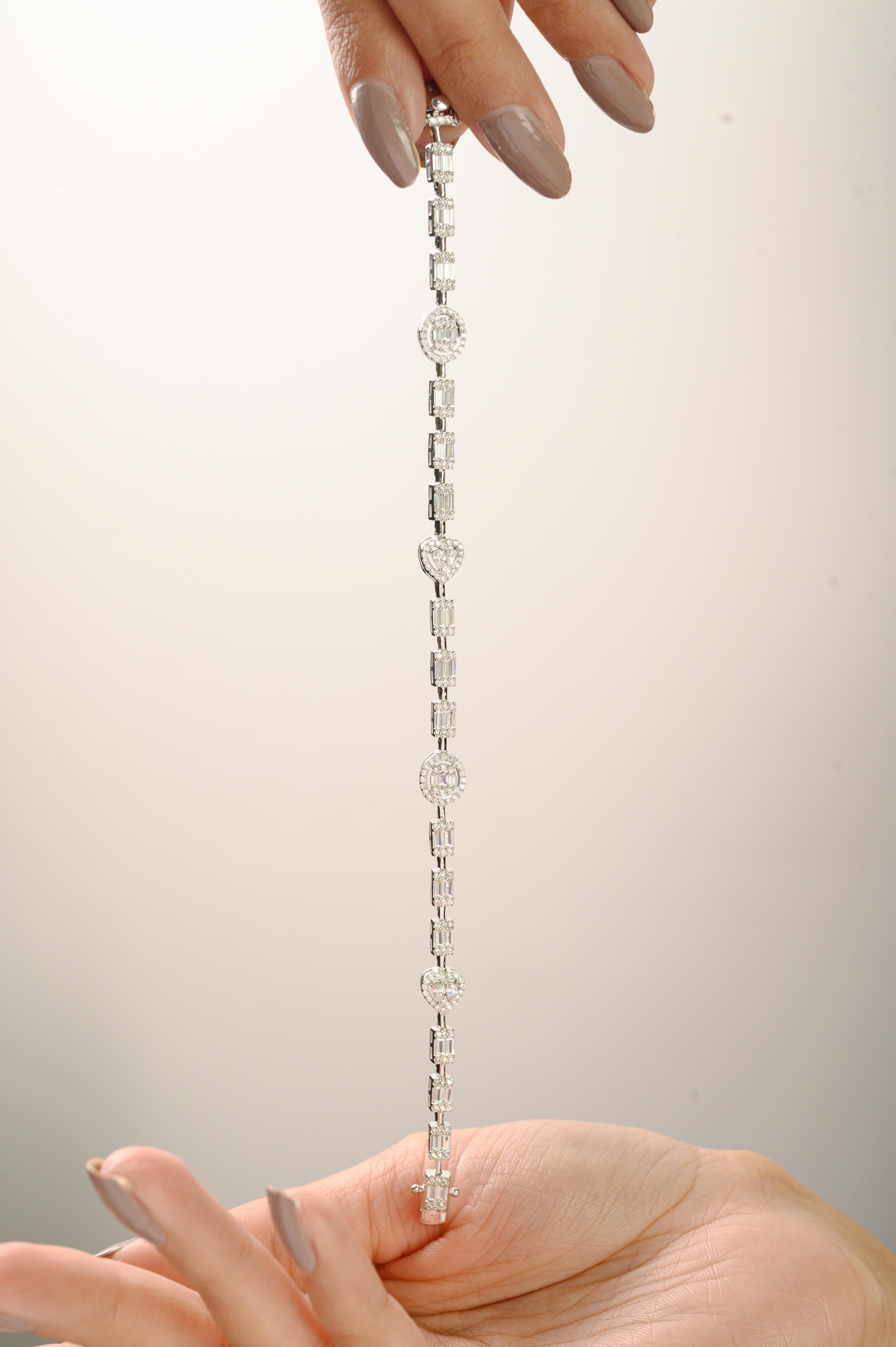 Silvorra Mixed-Cut Halo White Cubic Zirconia Tennis Armband in 925 Silber im Angebot 2