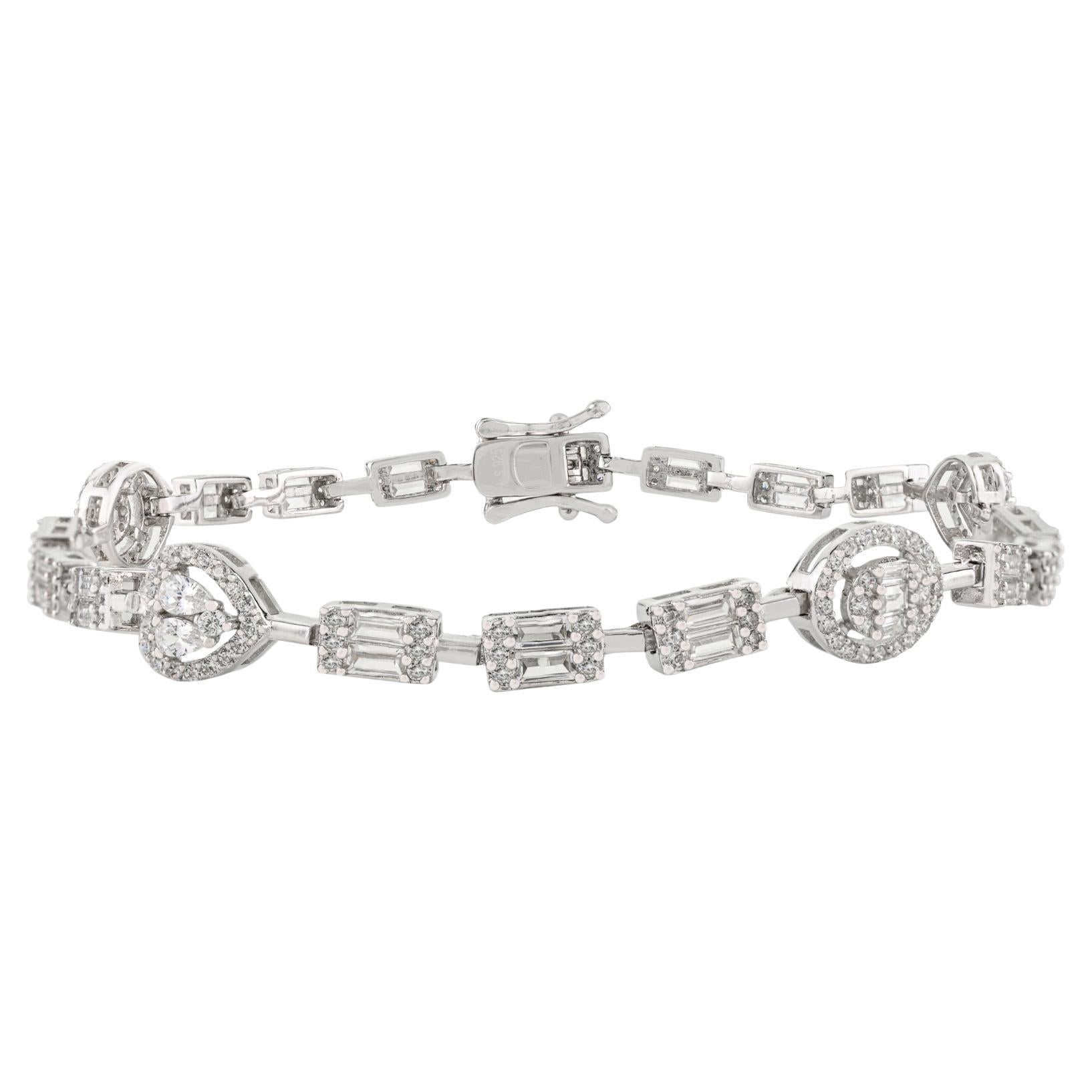 Bracciale Tennis Silvorra con cubetti di zirconia bianca a taglio misto in argento 925