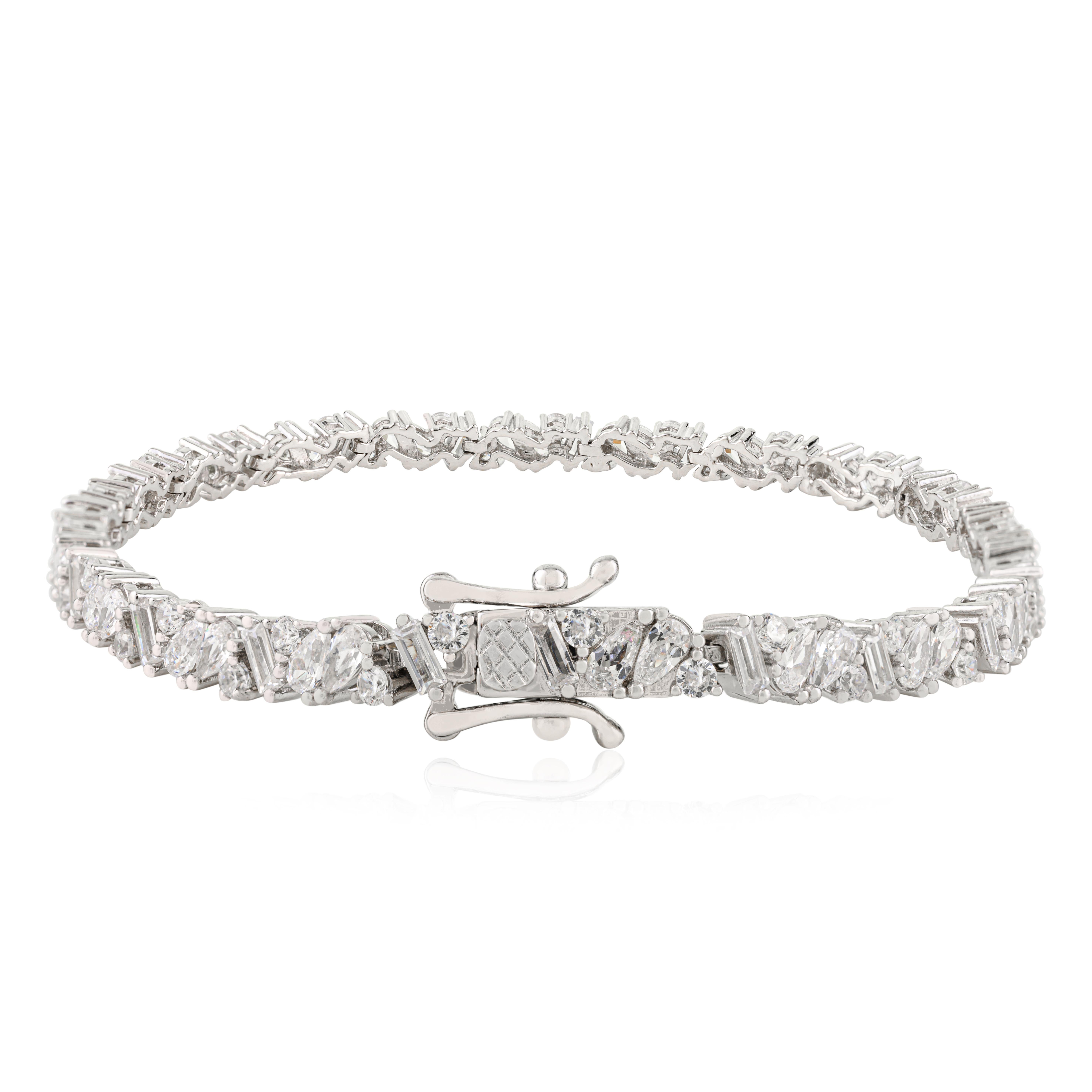 Art Déco Bracciale tennis Silvorra con cubi di zirconia scintillanti a forma mista in argento 925 in vendita