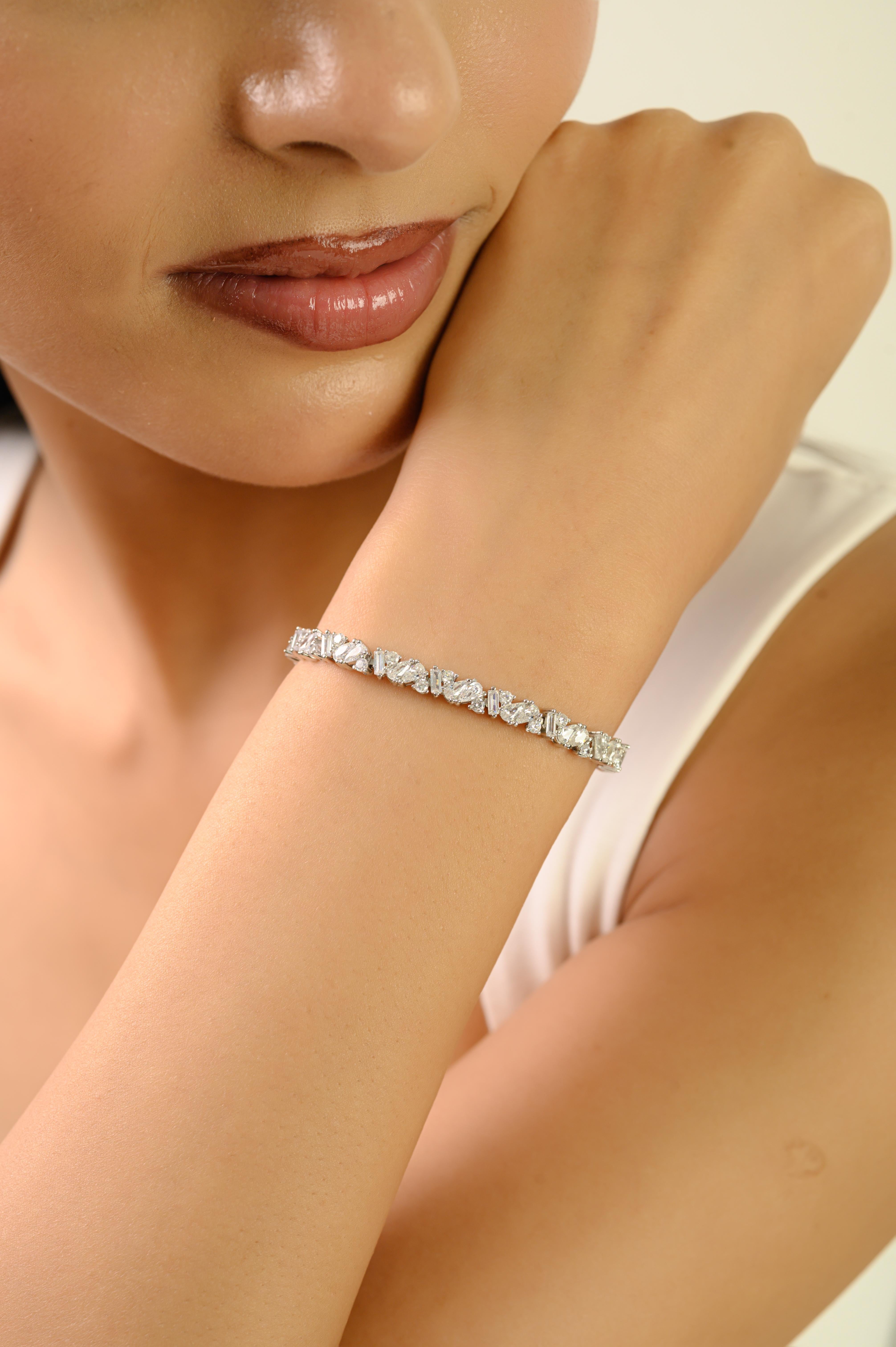 Taglio misto Bracciale tennis Silvorra con cubi di zirconia scintillanti a forma mista in argento 925 in vendita
