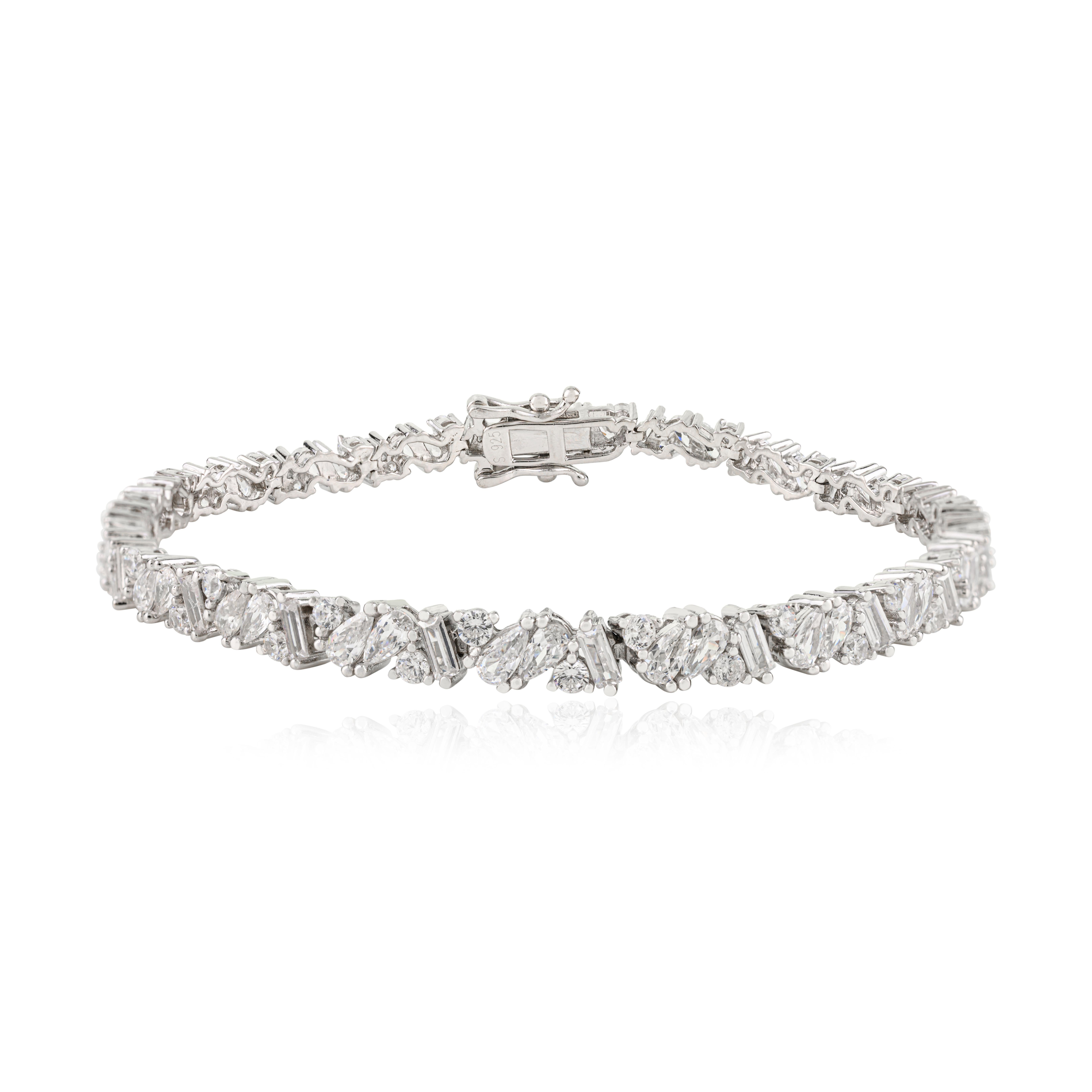 Bracciale tennis Silvorra con cubi di zirconia scintillanti a forma mista in argento 925 in vendita 1
