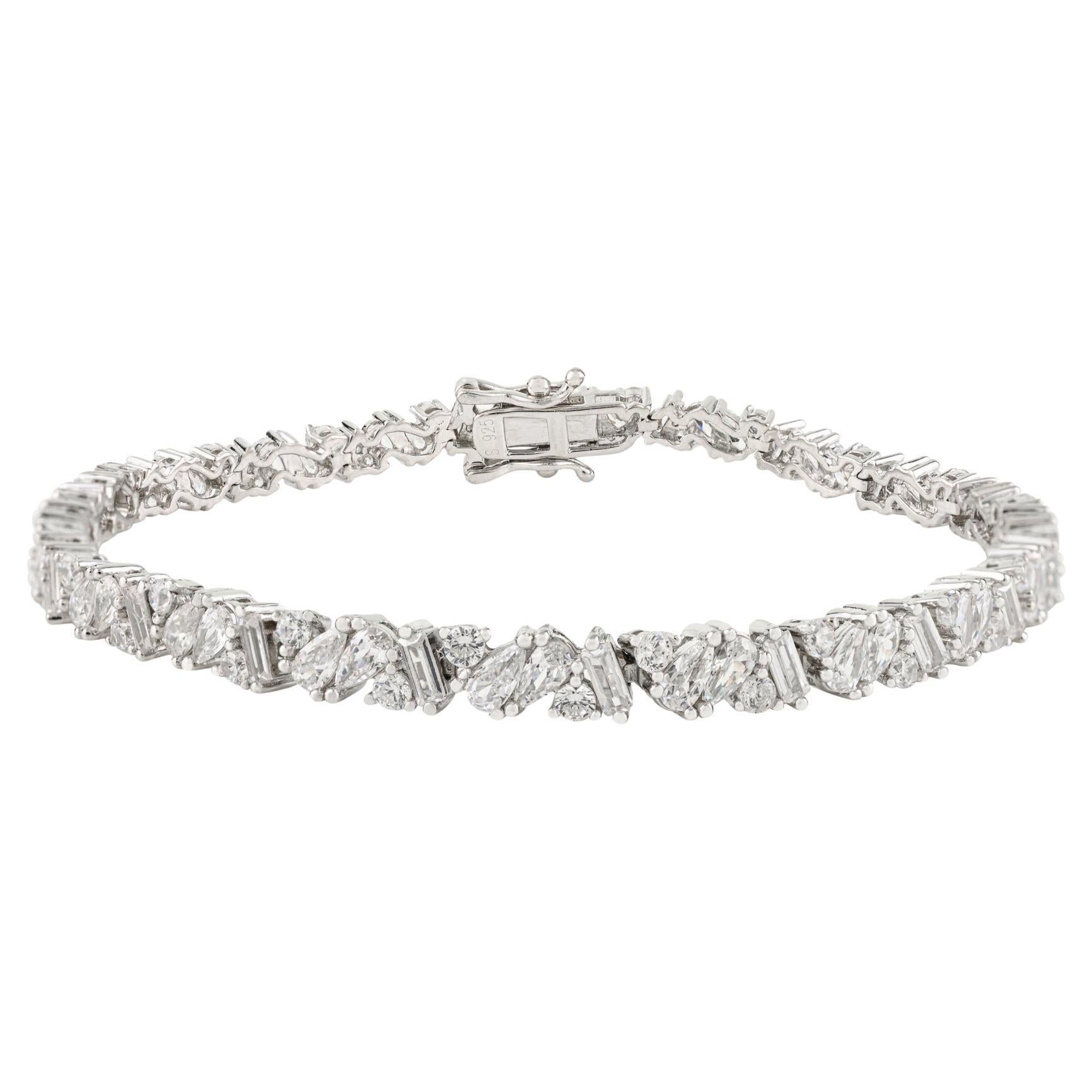 Silvorra Pulsera de Tenis con Circonitas Cúbicas Centelleantes de Formas Mixtas en Plata 925
