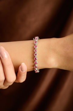 Silvorra Modern 10,62 Karat Rosa Turmalin Silber Tennis Armband für Frauen Geschenk