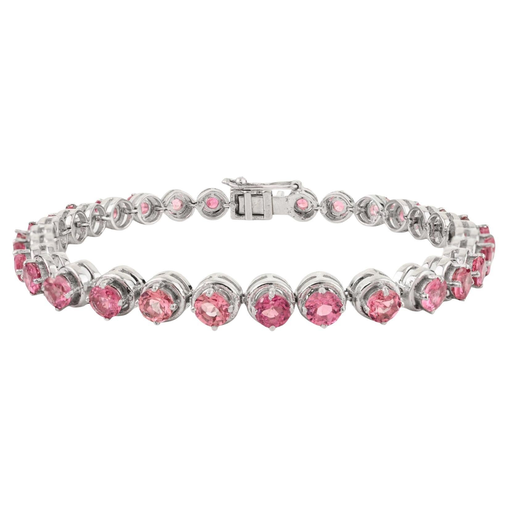 Silvorra Modern 10.62carat Pink Tourmaline Silver Tennis Bracelet for Women Gift