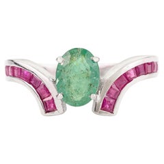 Silvorra Modern 2.55ct Emerald 
Ruby Inlay Bypass Silver Ring Wedding Gift
