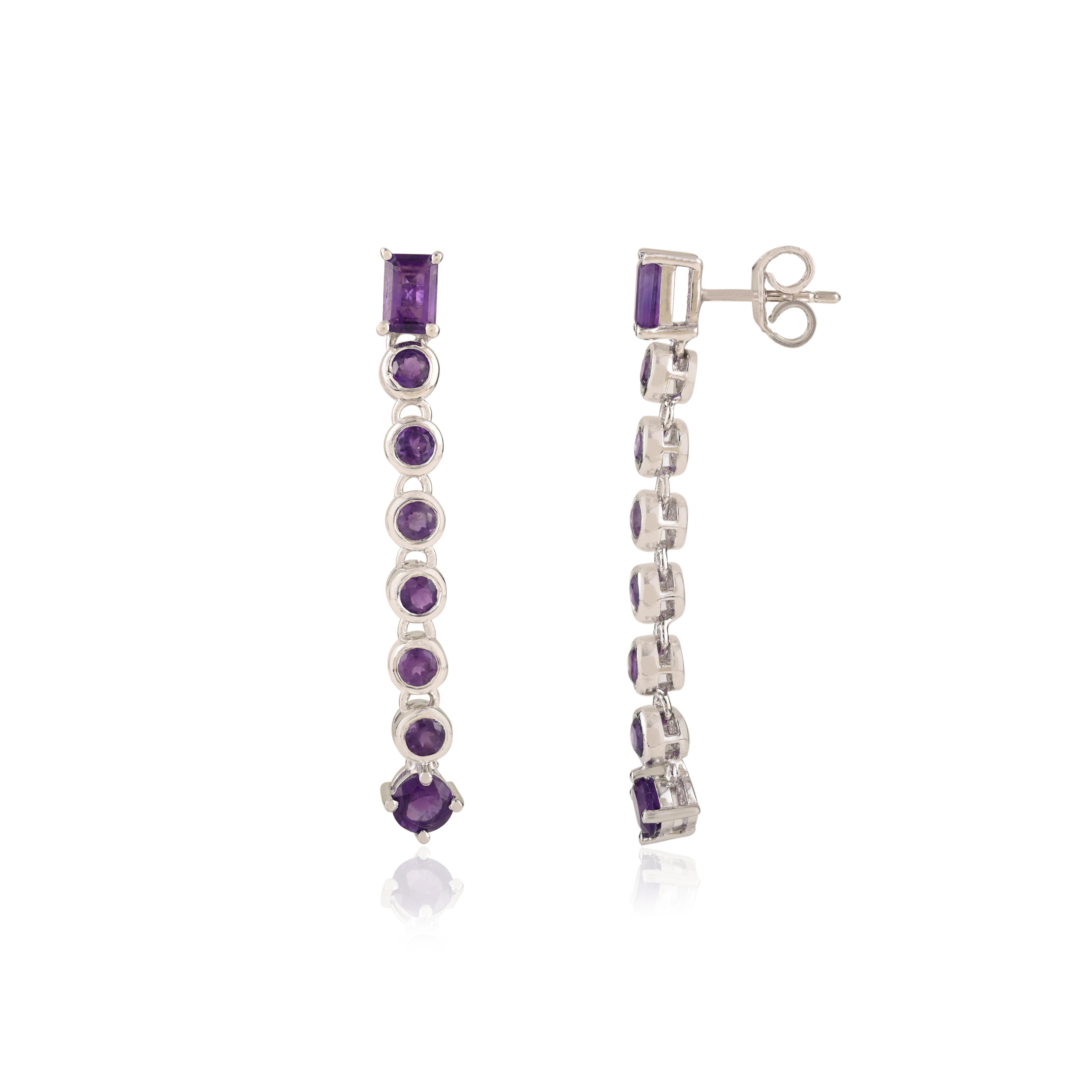 Moderno Silvorra Moderna 4,25 Ct Ametista Lunga Lineare Orecchini in Argento 925 Regalo di Natale in vendita
