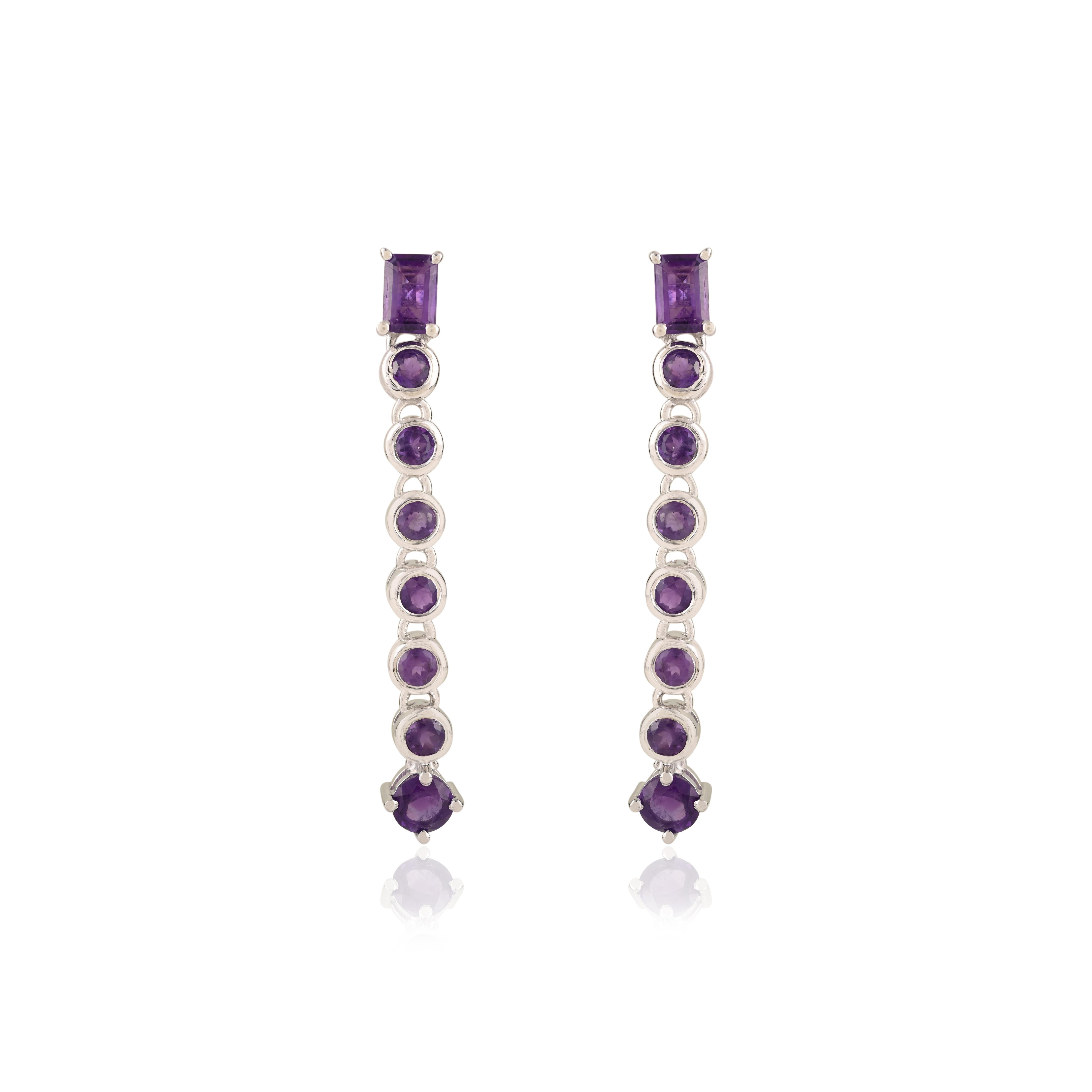 Silvorra Moderna 4,25 Ct Ametista Lunga Lineare Orecchini in Argento 925 Regalo di Natale in vendita 1