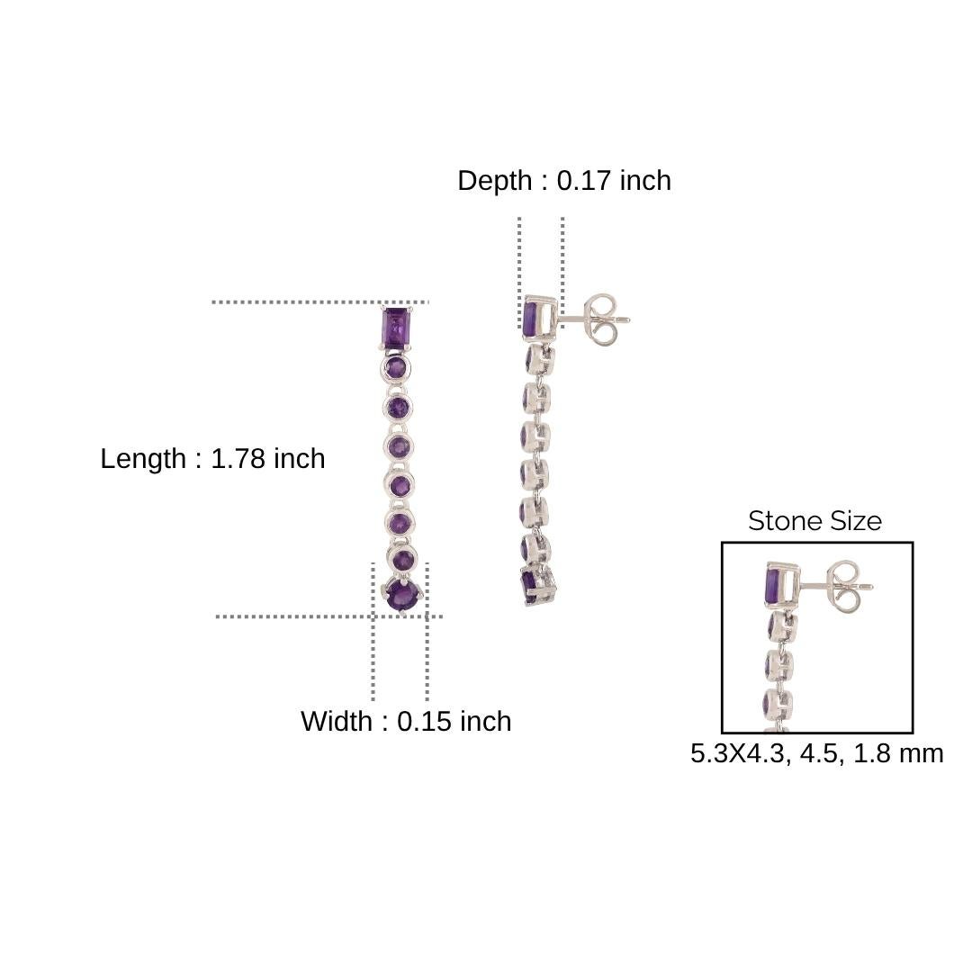 Silvorra Moderna 4,25 Ct Ametista Lunga Lineare Orecchini in Argento 925 Regalo di Natale in vendita 3