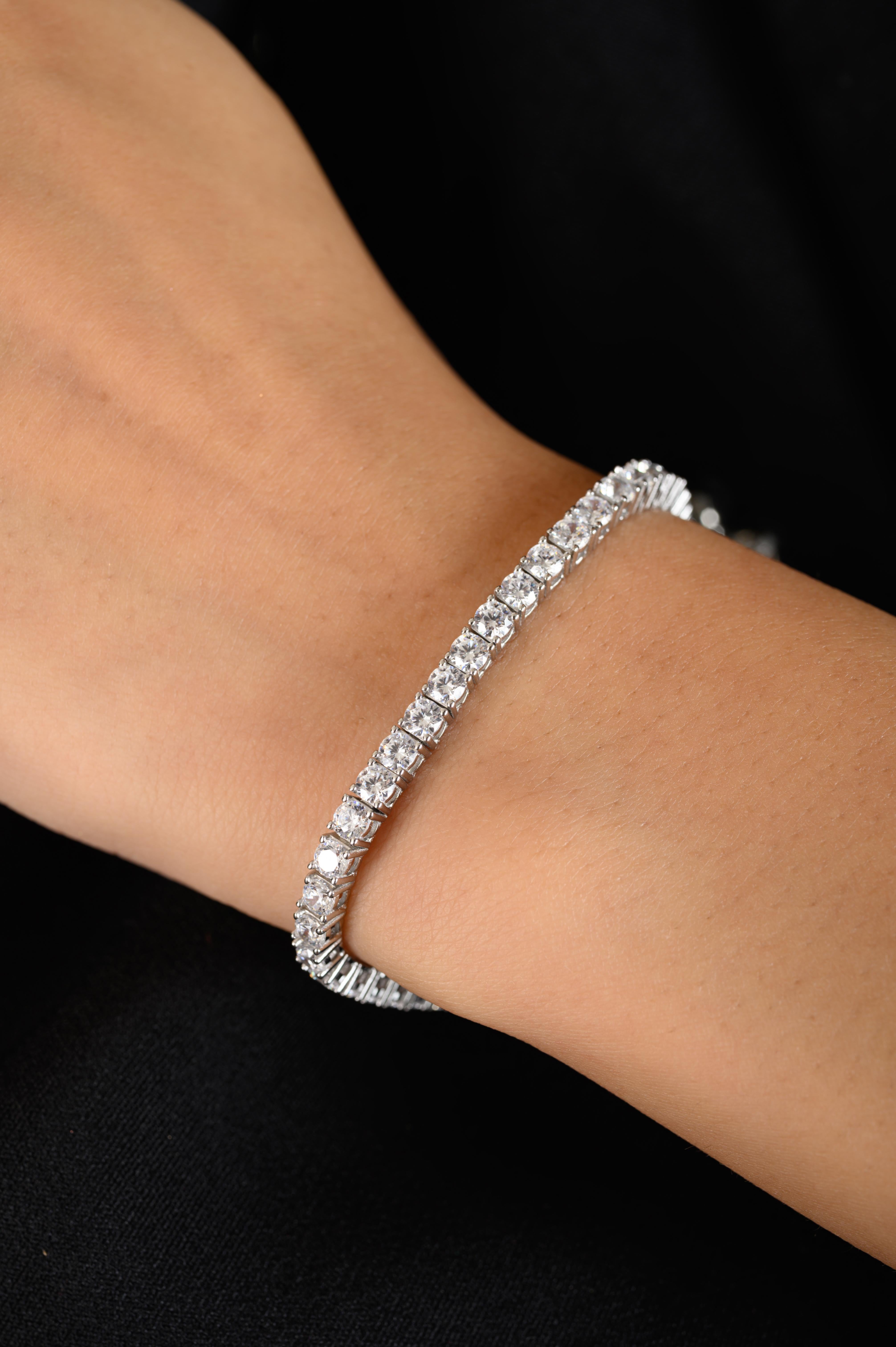 Taglio rotondo Bracciale tennis moderno Silvorra da 7 pollici con zirconi in argento 925 in vendita