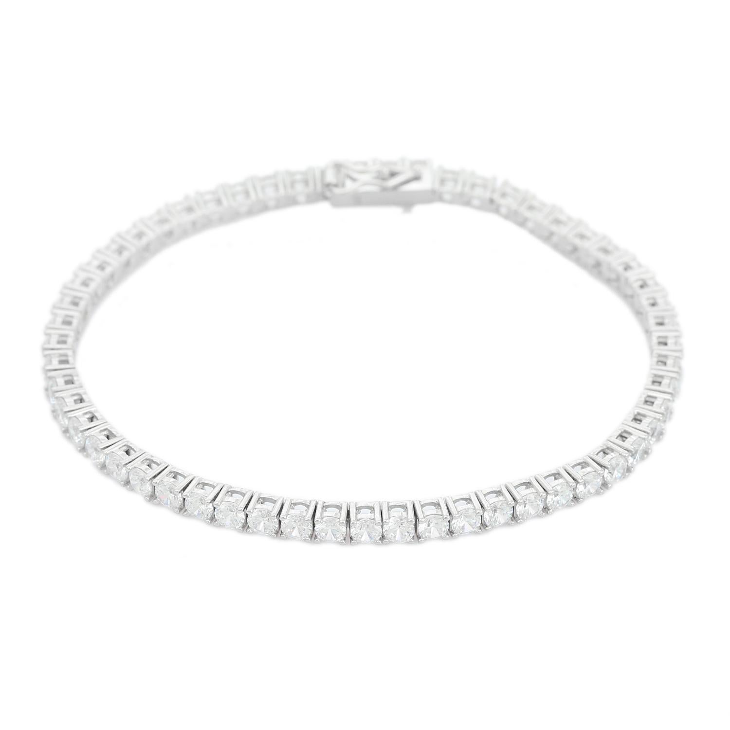 Bracciale tennis moderno Silvorra da 7 pollici con zirconi in argento 925 In condizioni Nuovo in vendita a New York, NY