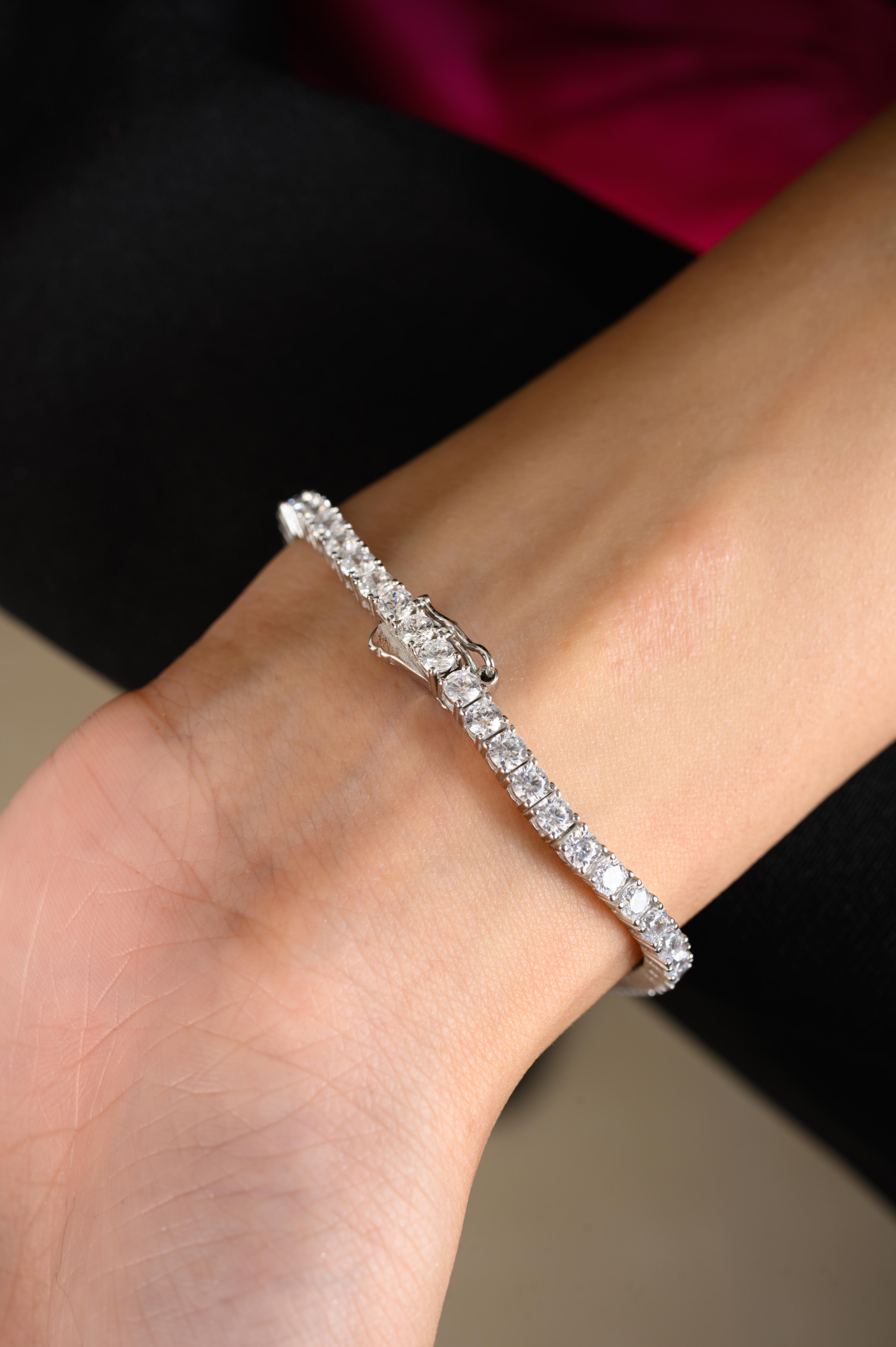 Donna Bracciale tennis moderno Silvorra da 7 pollici con zirconi in argento 925 in vendita