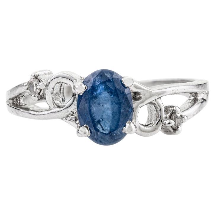 For Sale:  Silvorra Modern Blue Sapphire and Diamond Open-Scroll Ring in 925 Solid Silver