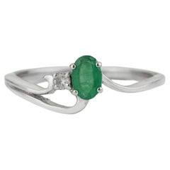Silvorra Modern Emerald & Diamond Sleek Bypass Ring in Sterling Silver for her