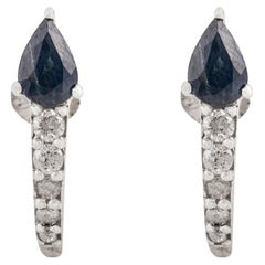 Silvorra Modern Linear Diamond Earrings in Pear Blue Sapphire Women Stud Jewelry