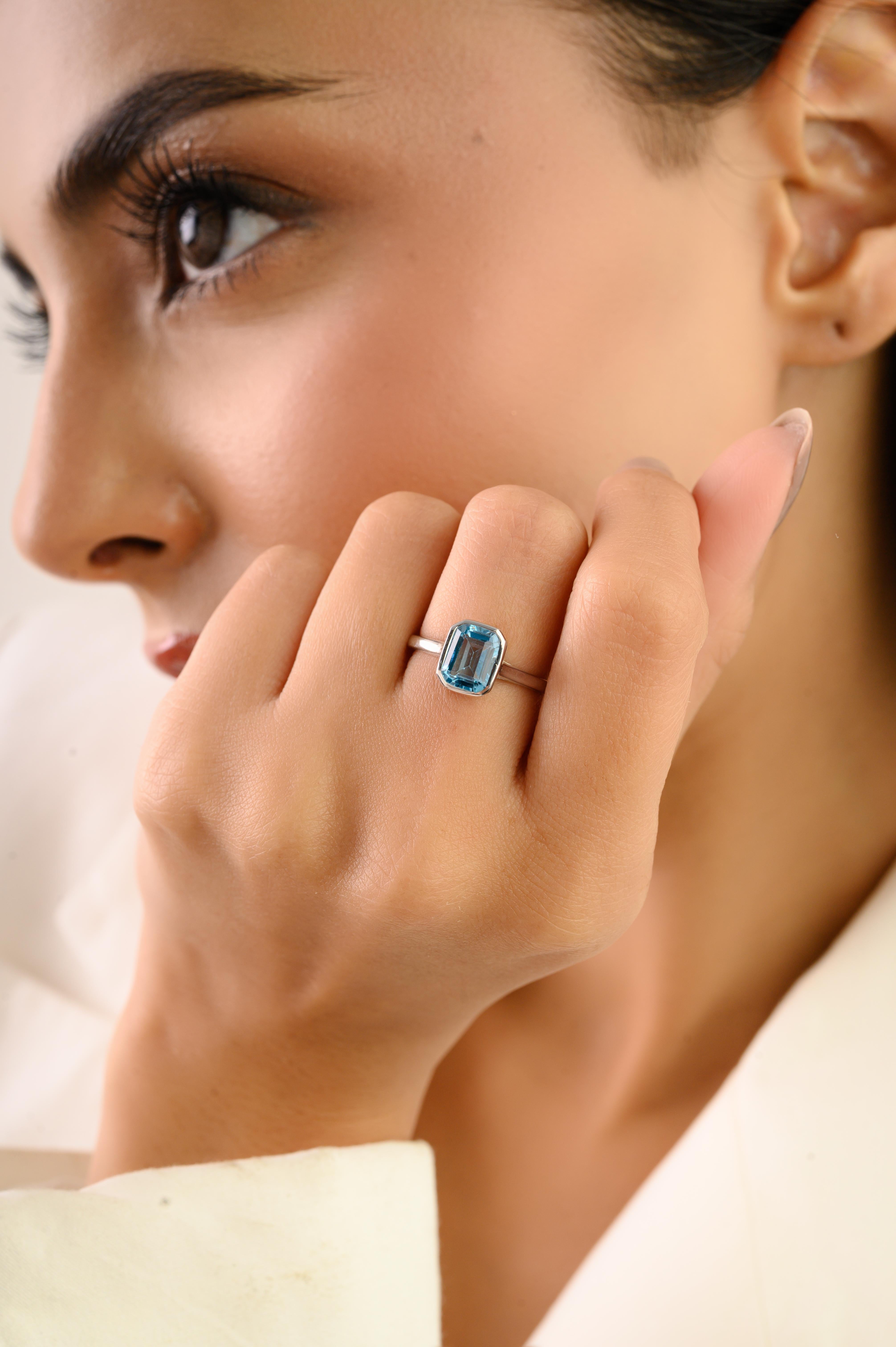 Im Angebot: Silvorra Moderner Minimalistischer Blauer Topas Lünettenring aus 925 Silber Weihnachtsgeschenk () 4