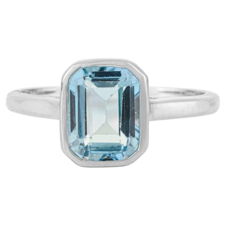 Im Angebot: Silvorra Moderner Minimalistischer Blauer Topas Lünettenring aus 925 Silber Weihnachtsgeschenk ()