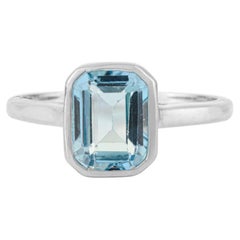 Silvorra Anello moderno e minimalista con castone di topazio blu in argento 925 Regalo di Natale