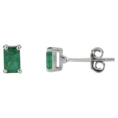 Silvorra Modern Octagon Step Cut Emerald May Birthstone 925 Silber Ohrstecker