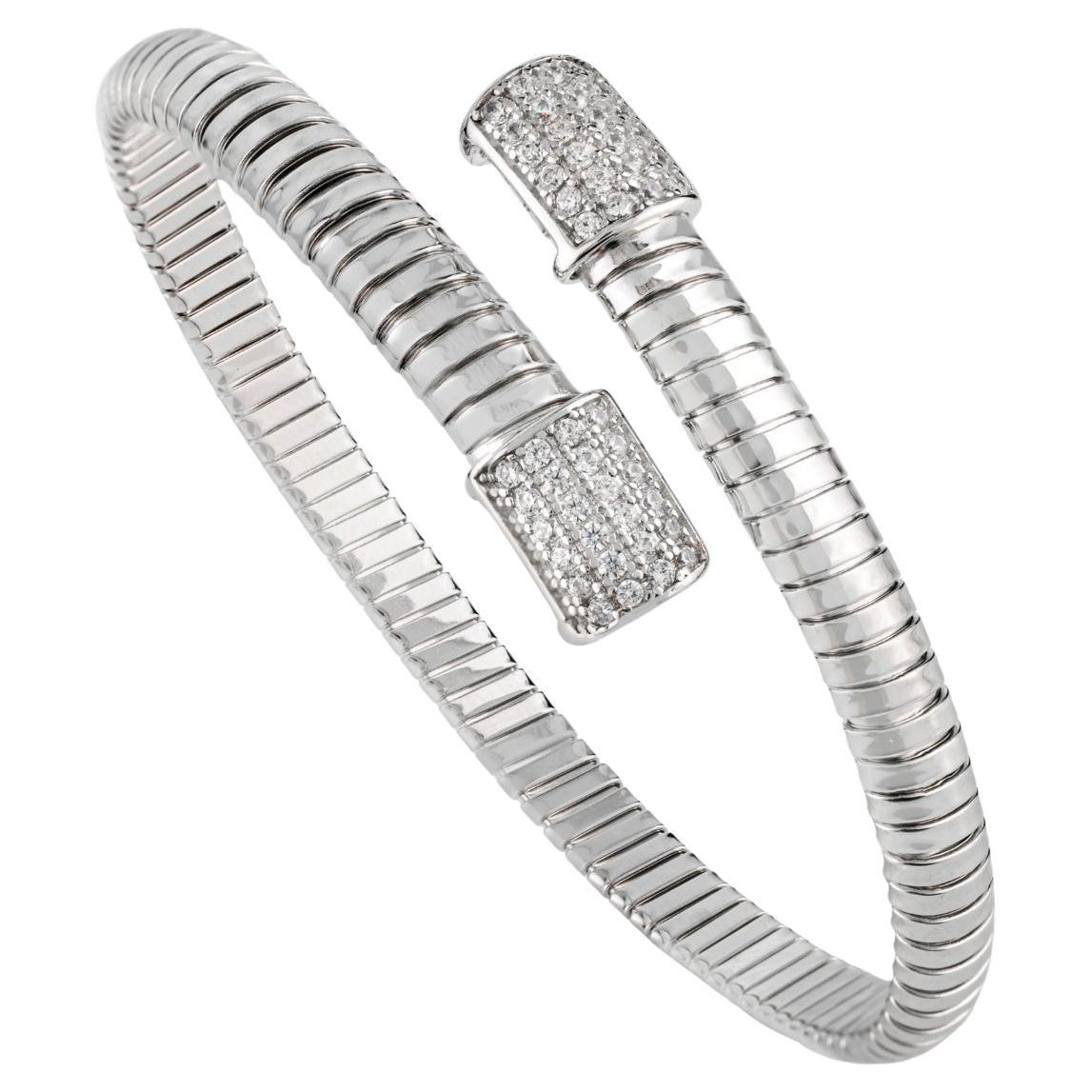 Bracciale aperto moderno Silvorra con zirconia cubica bianca in argento 925