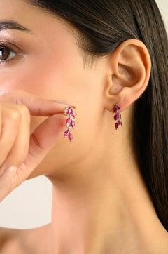 Orecchini pendenti con motivo a foglie di zircone rosa moderno di Silvorra in argento 925 per donna