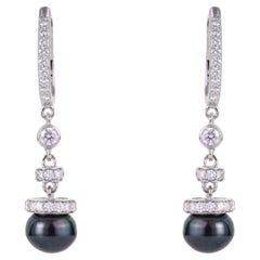 Silvorra Modern Silver Moissanite Dangle Earrings with Natural Black Pearl Drops