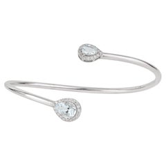 Bracciale a bracciale aperto Silvorra Modern Toi et Moi in argento 925 con acquamarina e diamanti