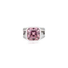 Silvorra Modernist 12×12mm Pink Asscher CZ & White CZ Accents Ring in 925 Silver