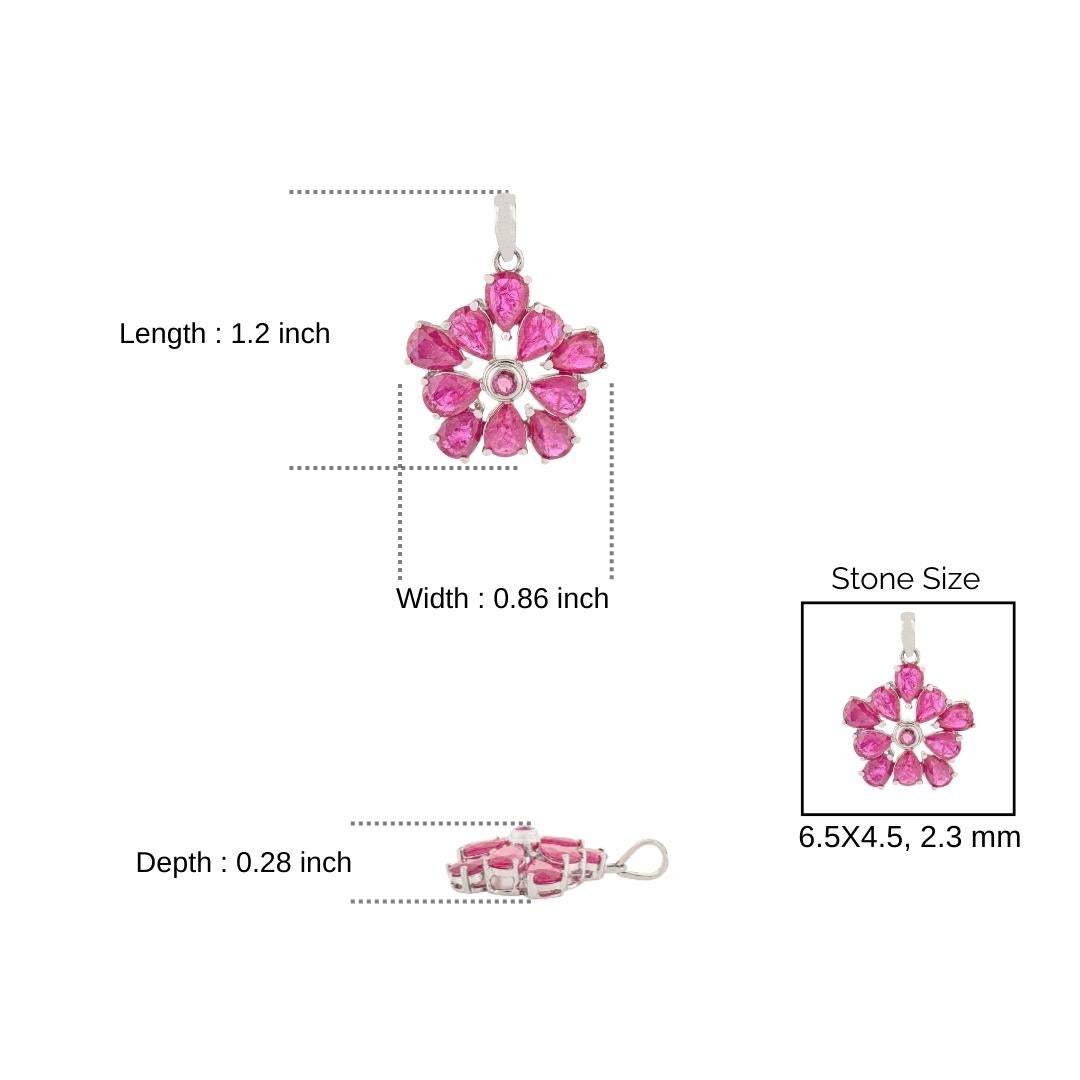 Ciondolo floreale in argento 925 di Silvorra Modernist da 8,78 carati di rubino naturale in vendita 4