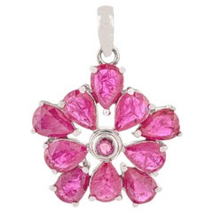Silvorra Modernist 8.78 Carat Natural Ruby Floral Pendant in 925 Sterling Silver
