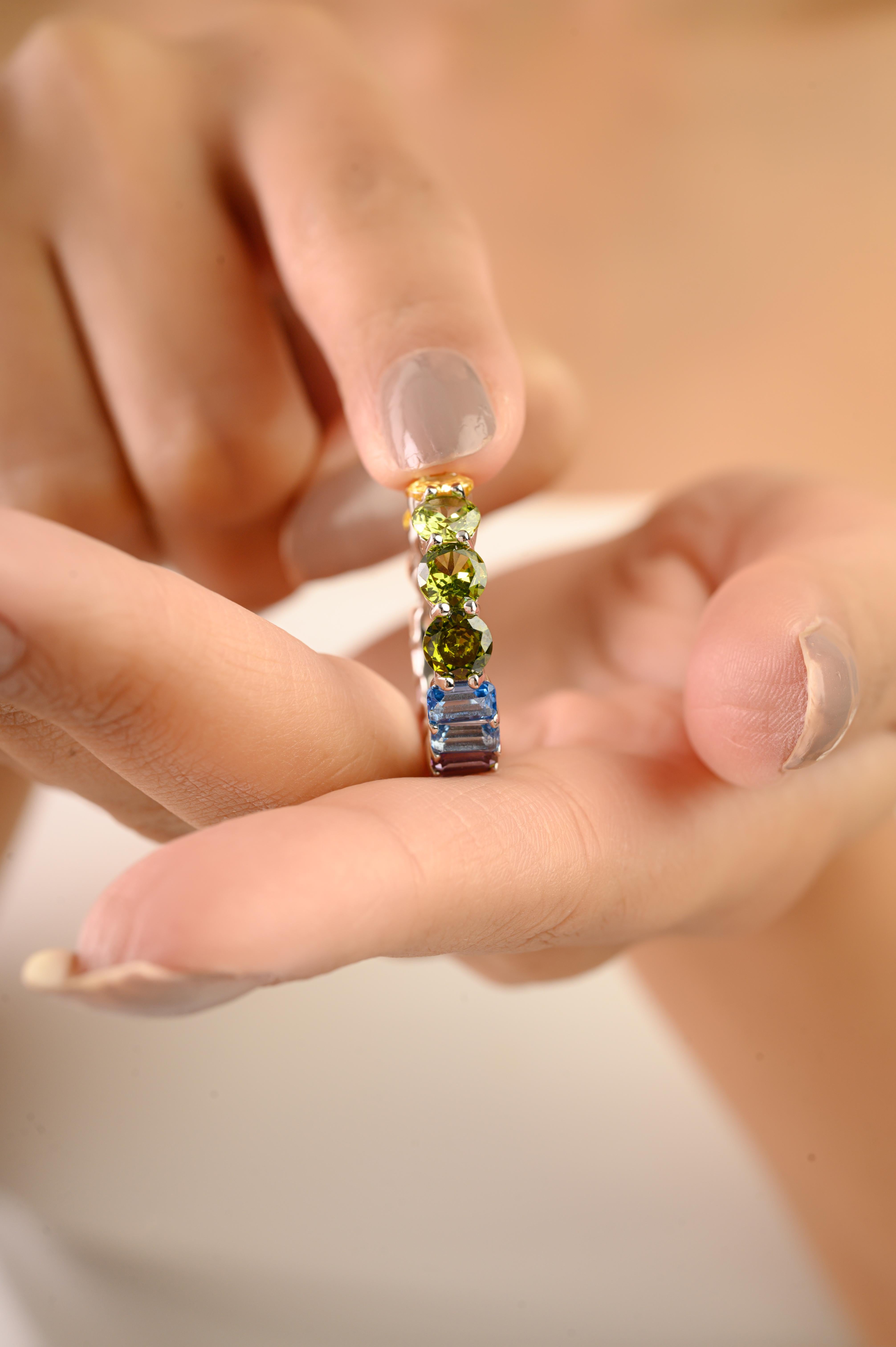 En venta: Silvorra Modernista Anillo Eterno de Plata 925 con Circonita Cúbica Multicolor  2