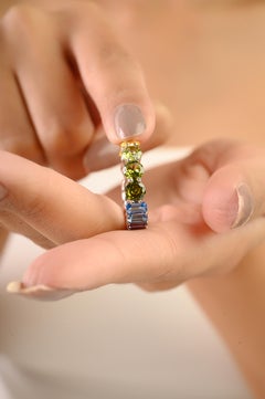 Silvorra Modernist 925 Silver Multi Color Cubic Zirconia Eternity Band Ring