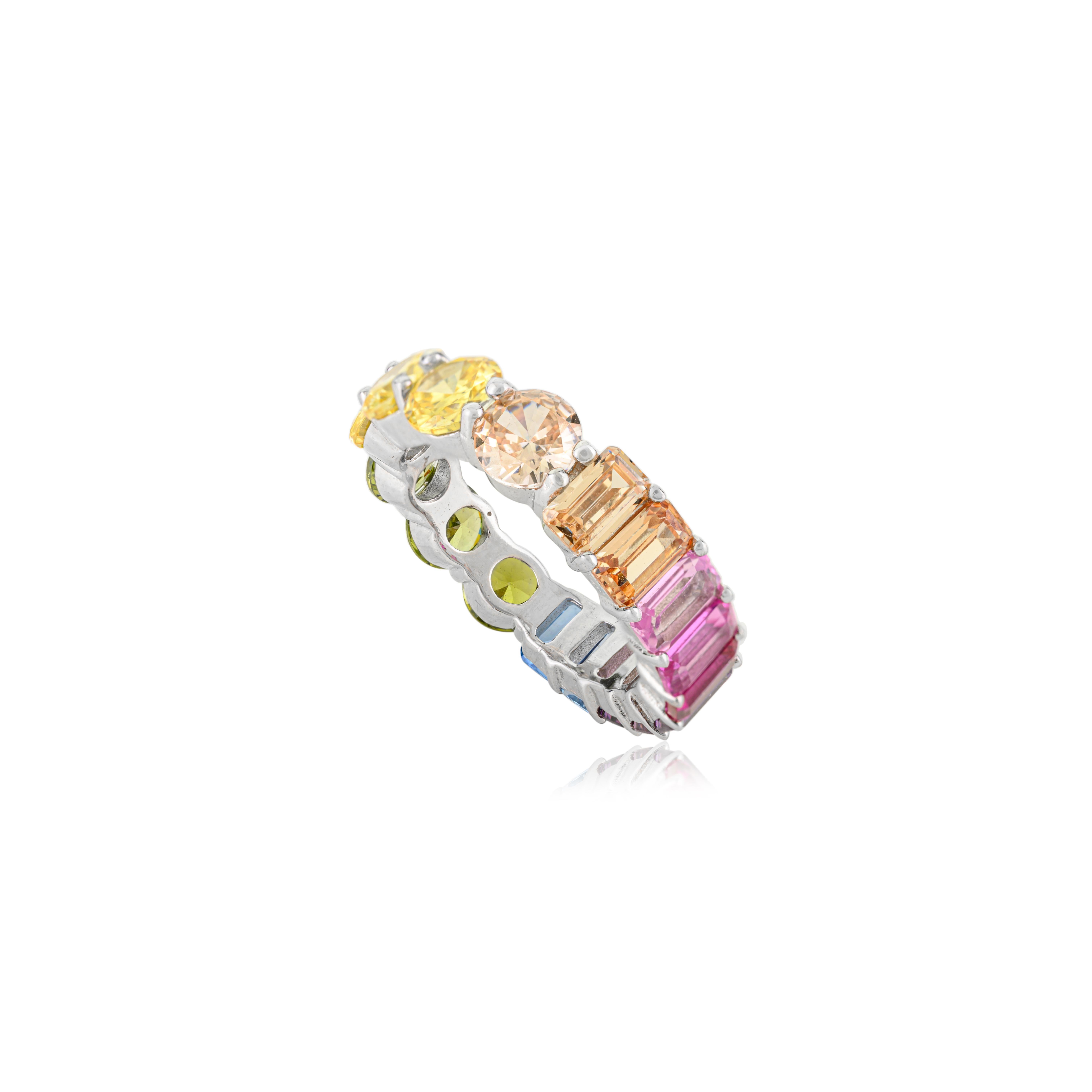 En vente :  Bague éternelle en argent 925 avec zircon cubique multicolore Silvorra 4