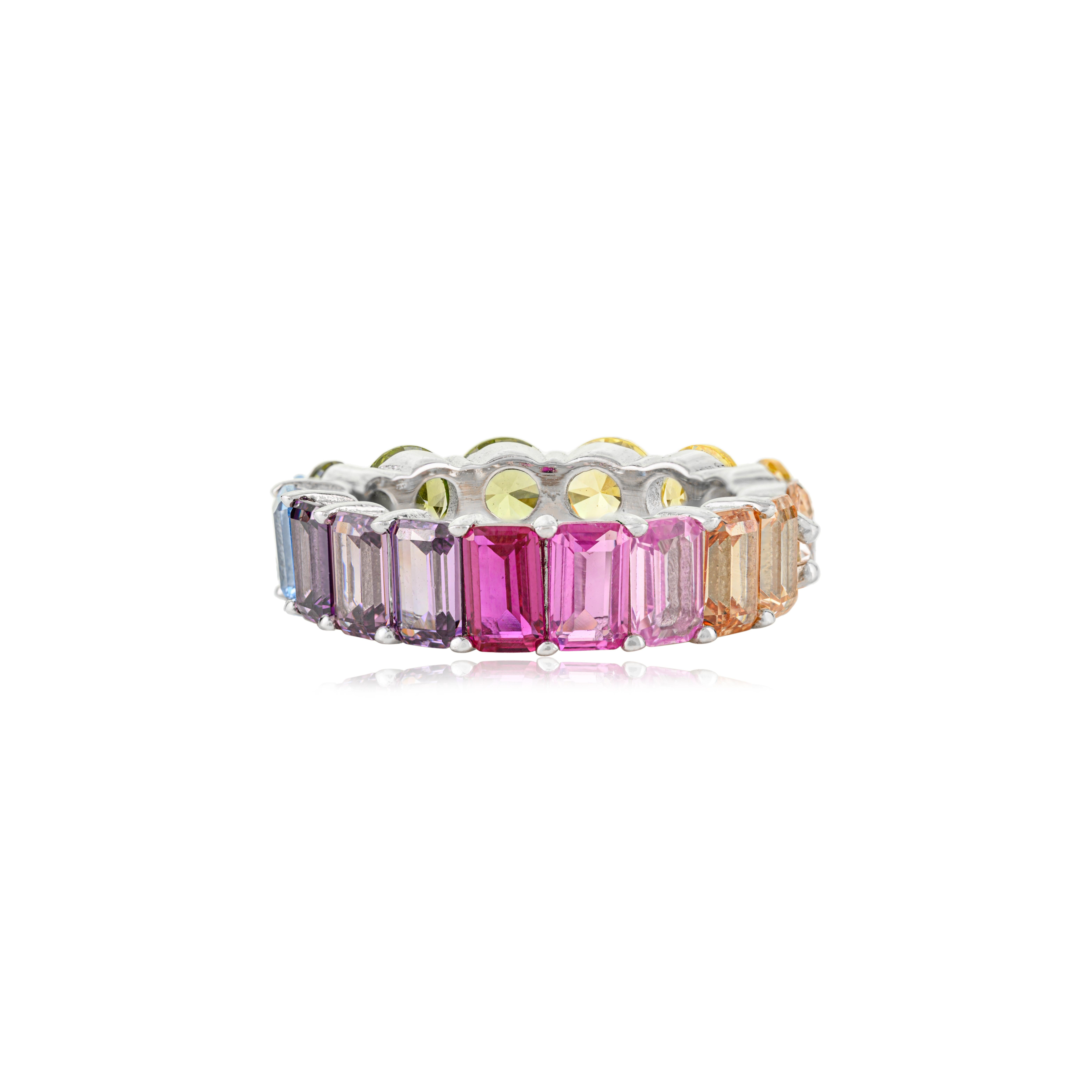 En vente :  Bague éternelle en argent 925 avec zircon cubique multicolore Silvorra 6