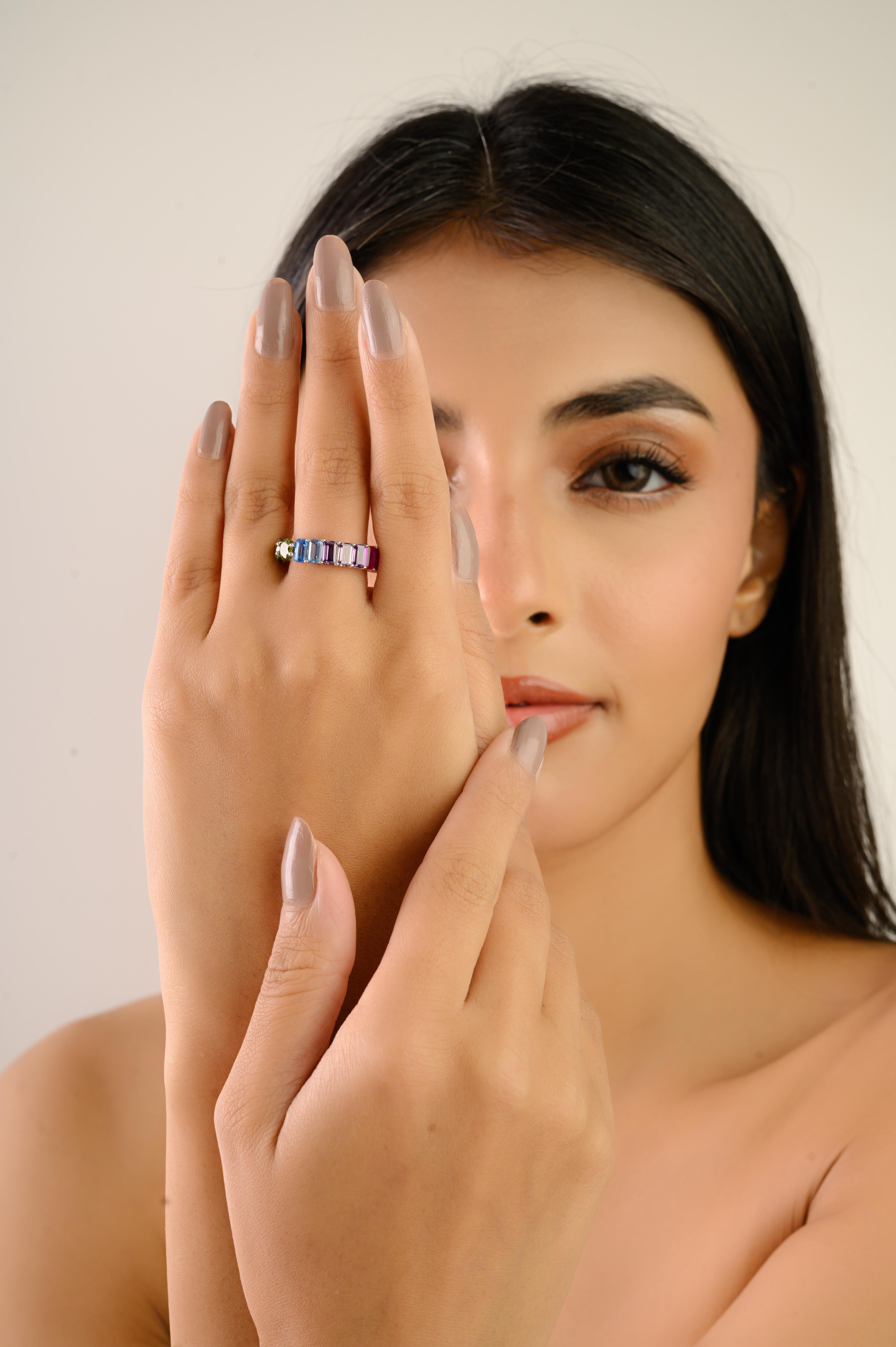 En venta: Silvorra Modernista Anillo Eterno de Plata 925 con Circonita Cúbica Multicolor  8