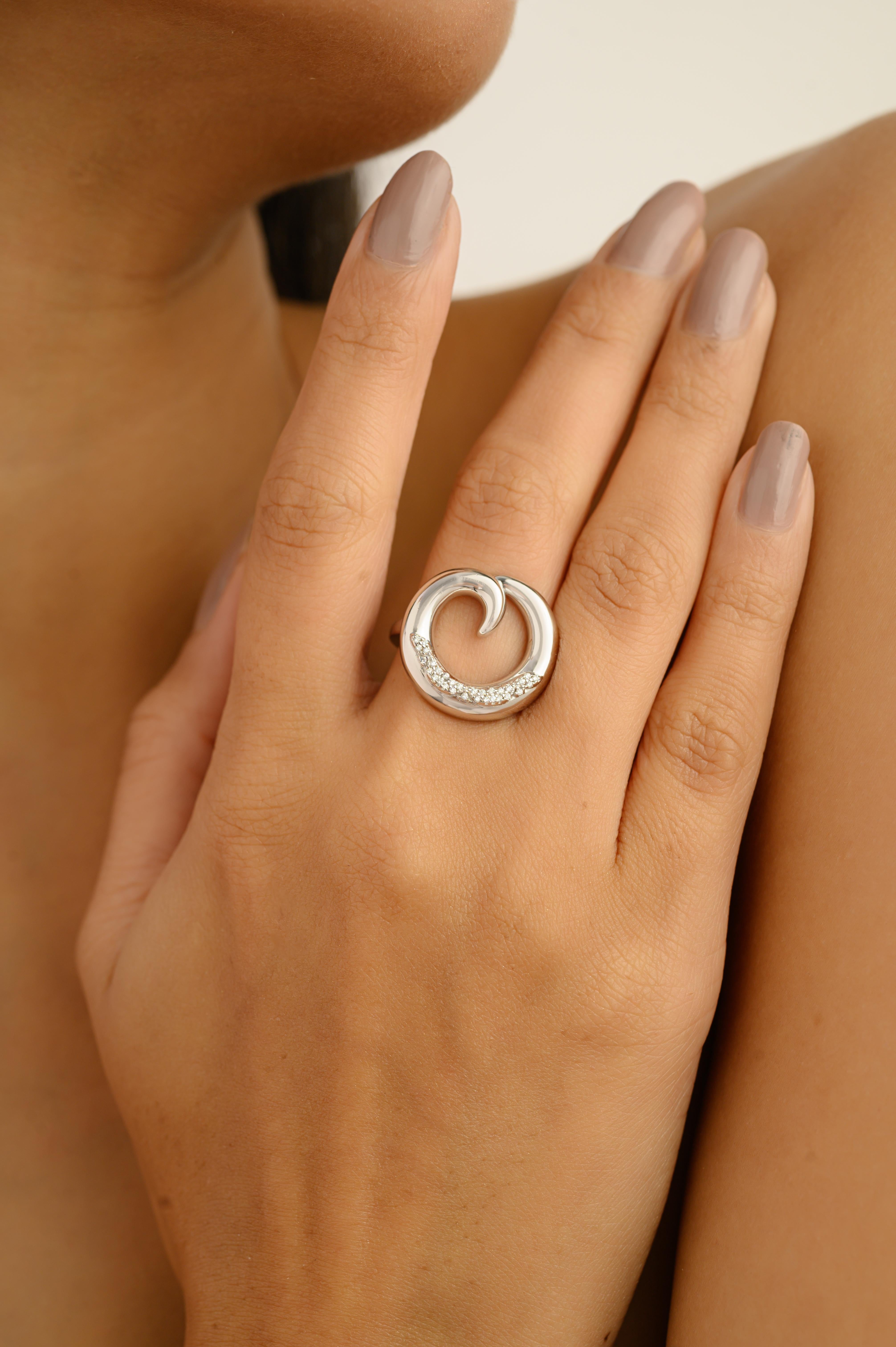 For Sale:  Silvorra Modernist 925 Silver Open Circle Ring with Round Cubic Zirconia Accents 3