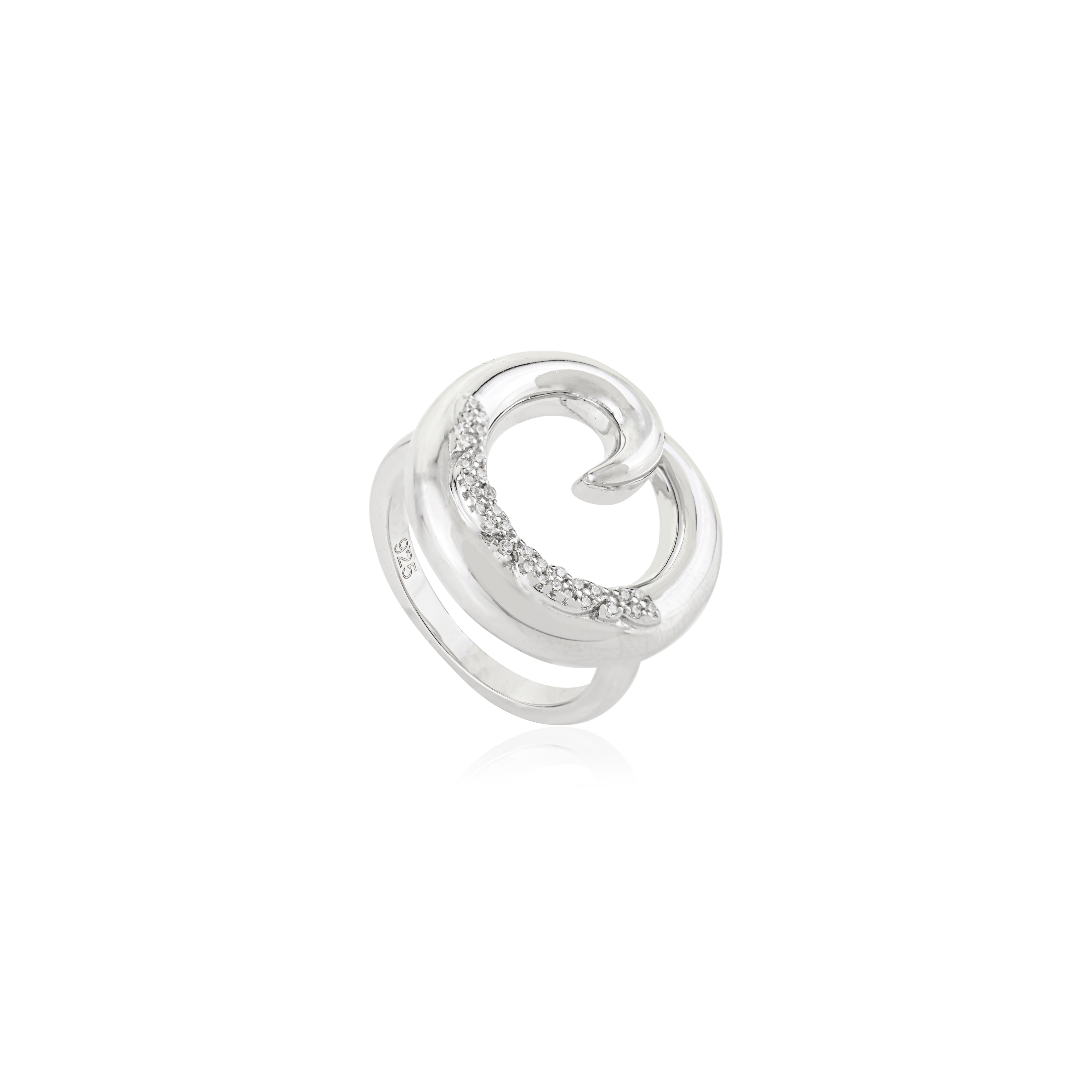 For Sale:  Silvorra Modernist 925 Silver Open Circle Ring with Round Cubic Zirconia Accents 4