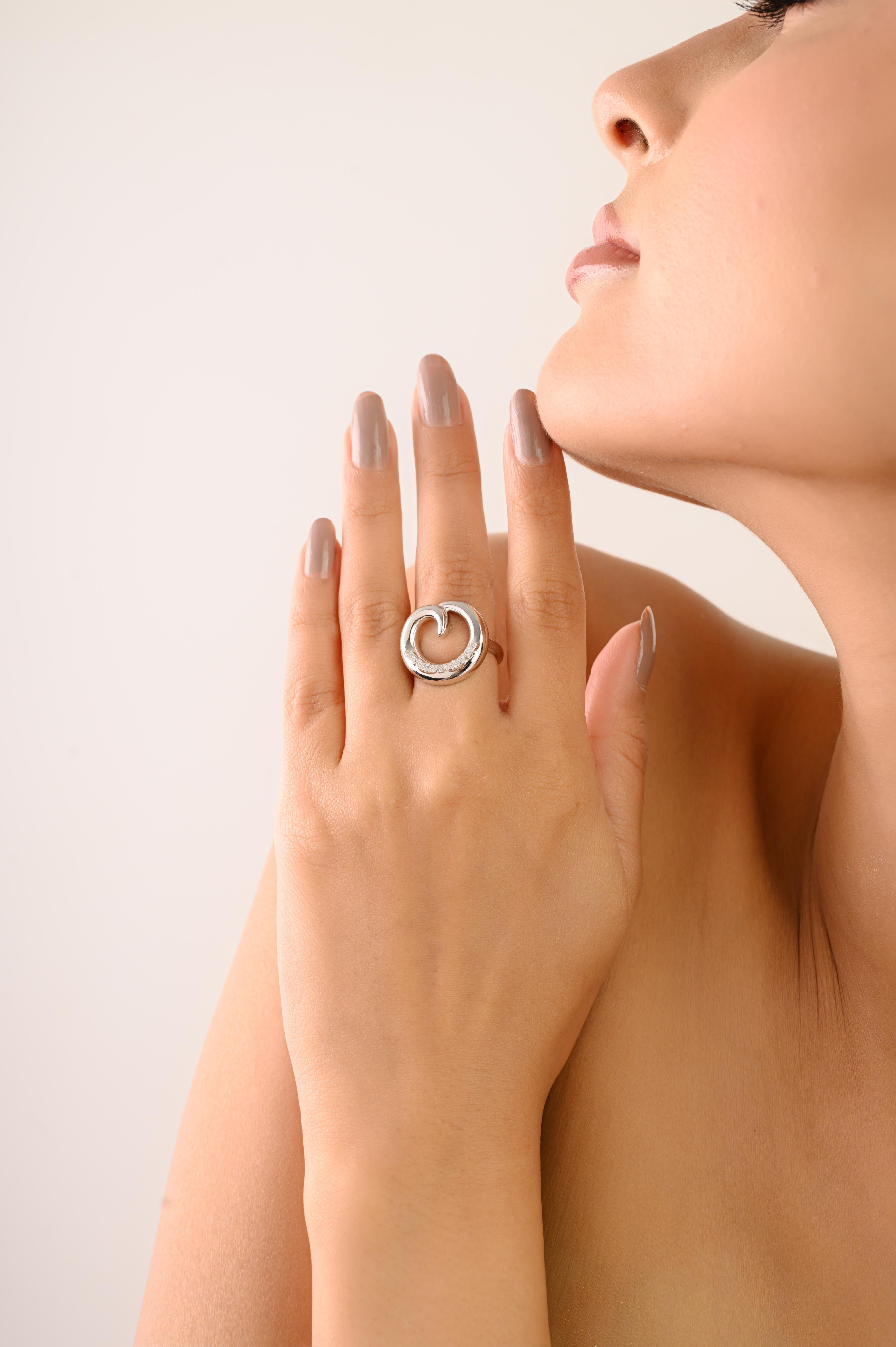 For Sale:  Silvorra Modernist 925 Silver Open Circle Ring with Round Cubic Zirconia Accents 7