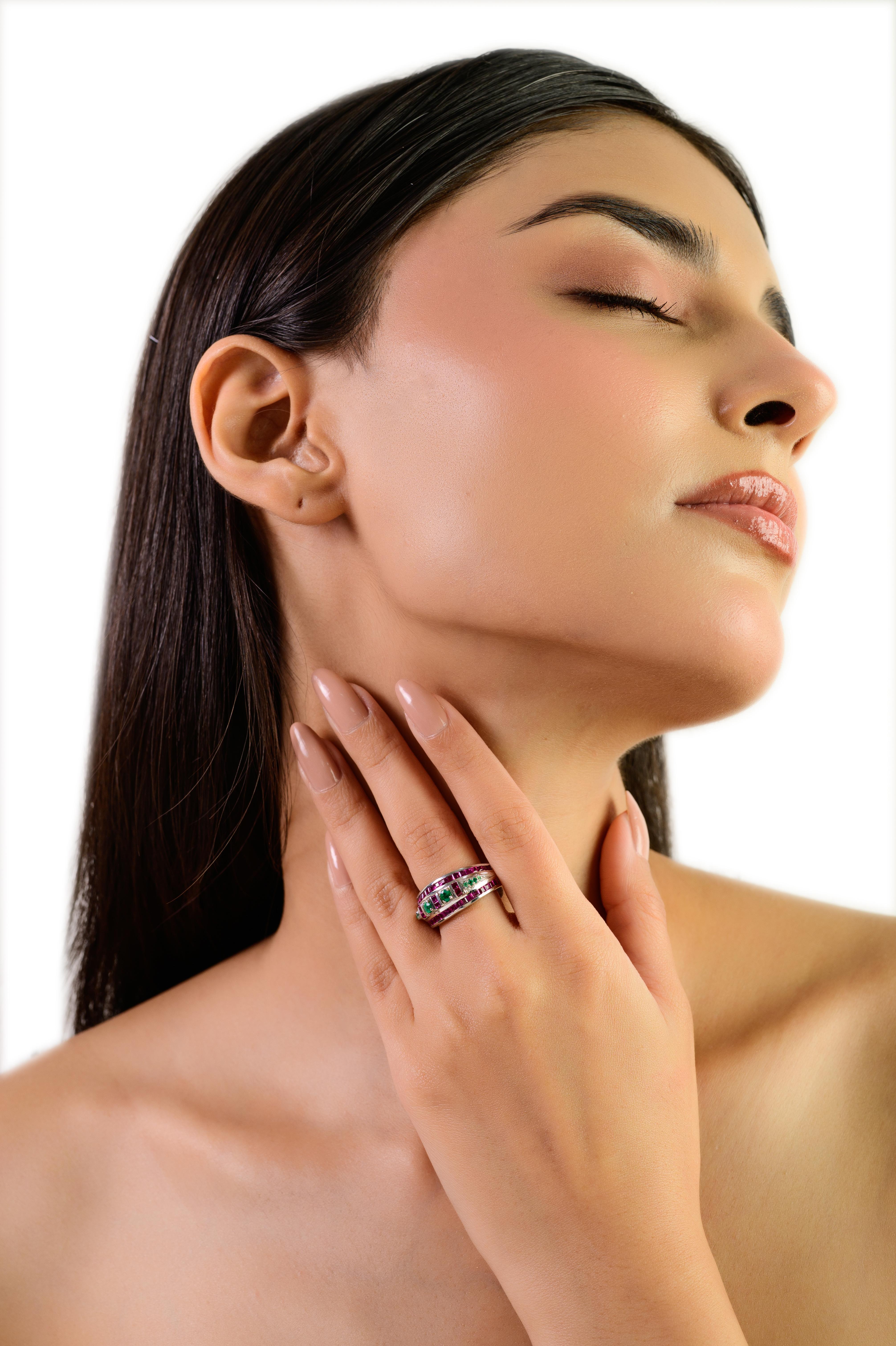 Silvorra Modernist Emerald And Ruby Channel-set S… - image 6