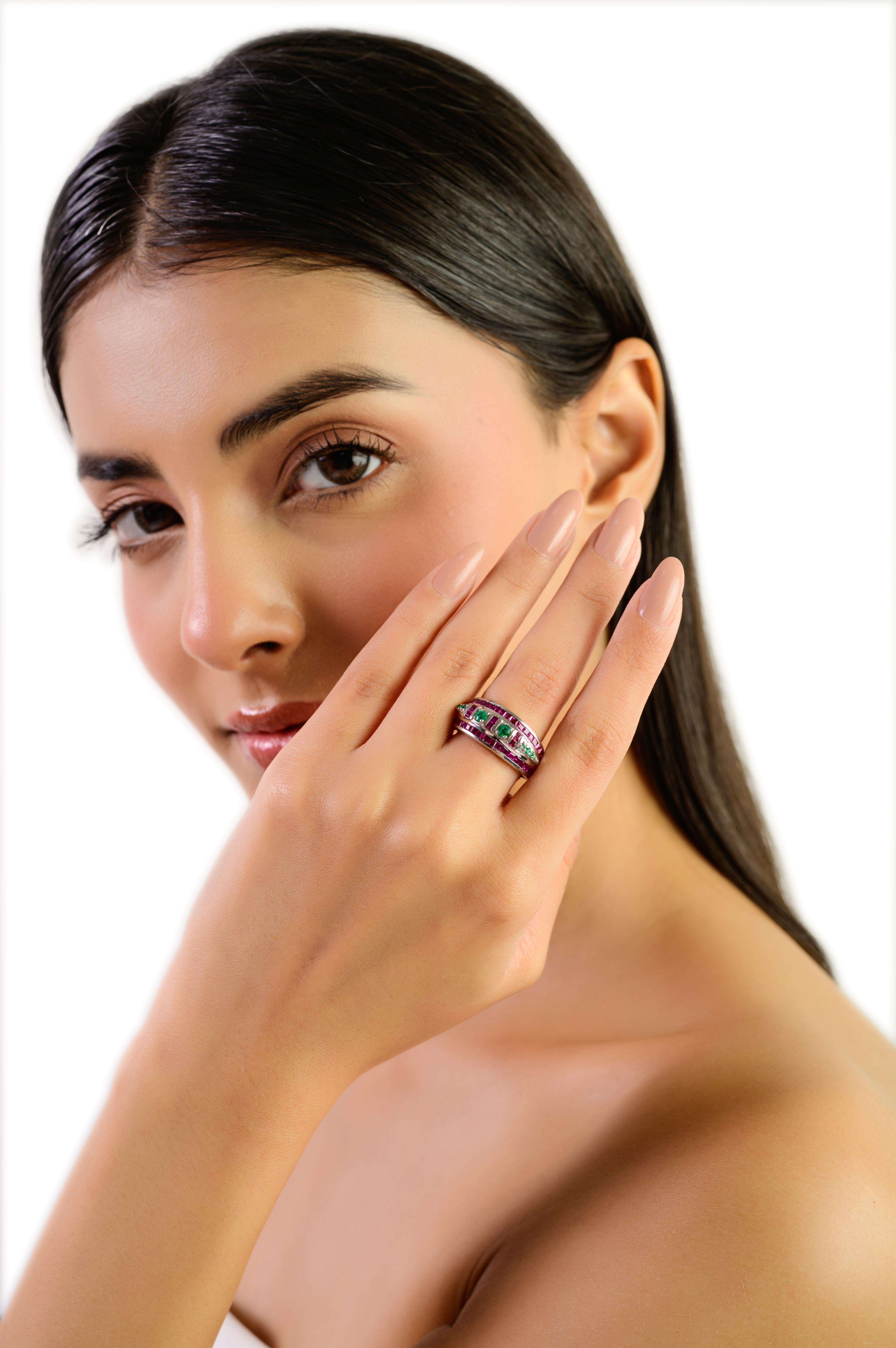 Silvorra Modernist Emerald And Ruby Channel-set S… - image 8