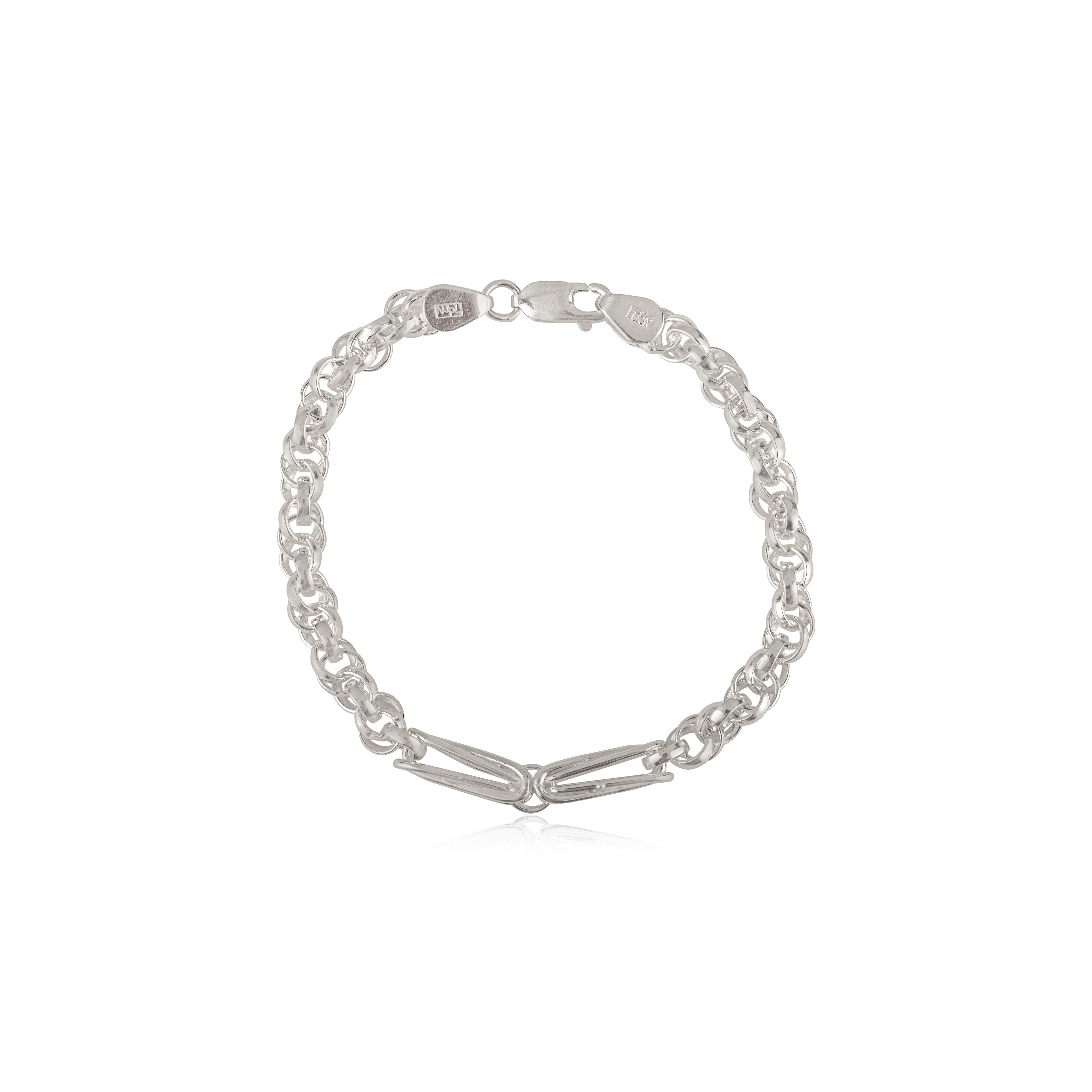 Silvorra Modernist Unisex Rectangular Link Bracelet in Solid 925 Sterling Silver For Sale 8