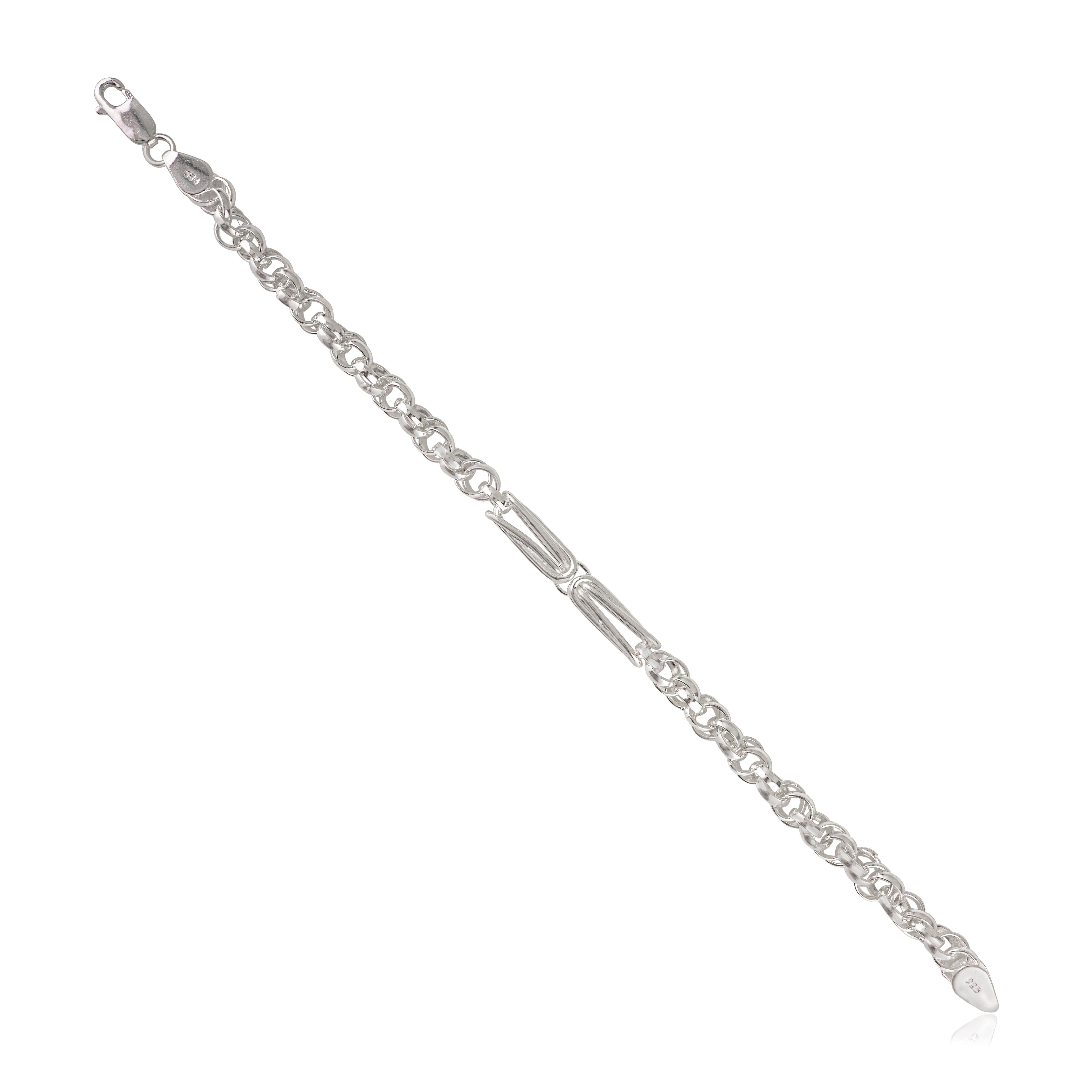 Silvorra Modernist Unisex Rectangular Link Bracelet in Solid 925 Sterling Silver In New Condition For Sale In New York, NY