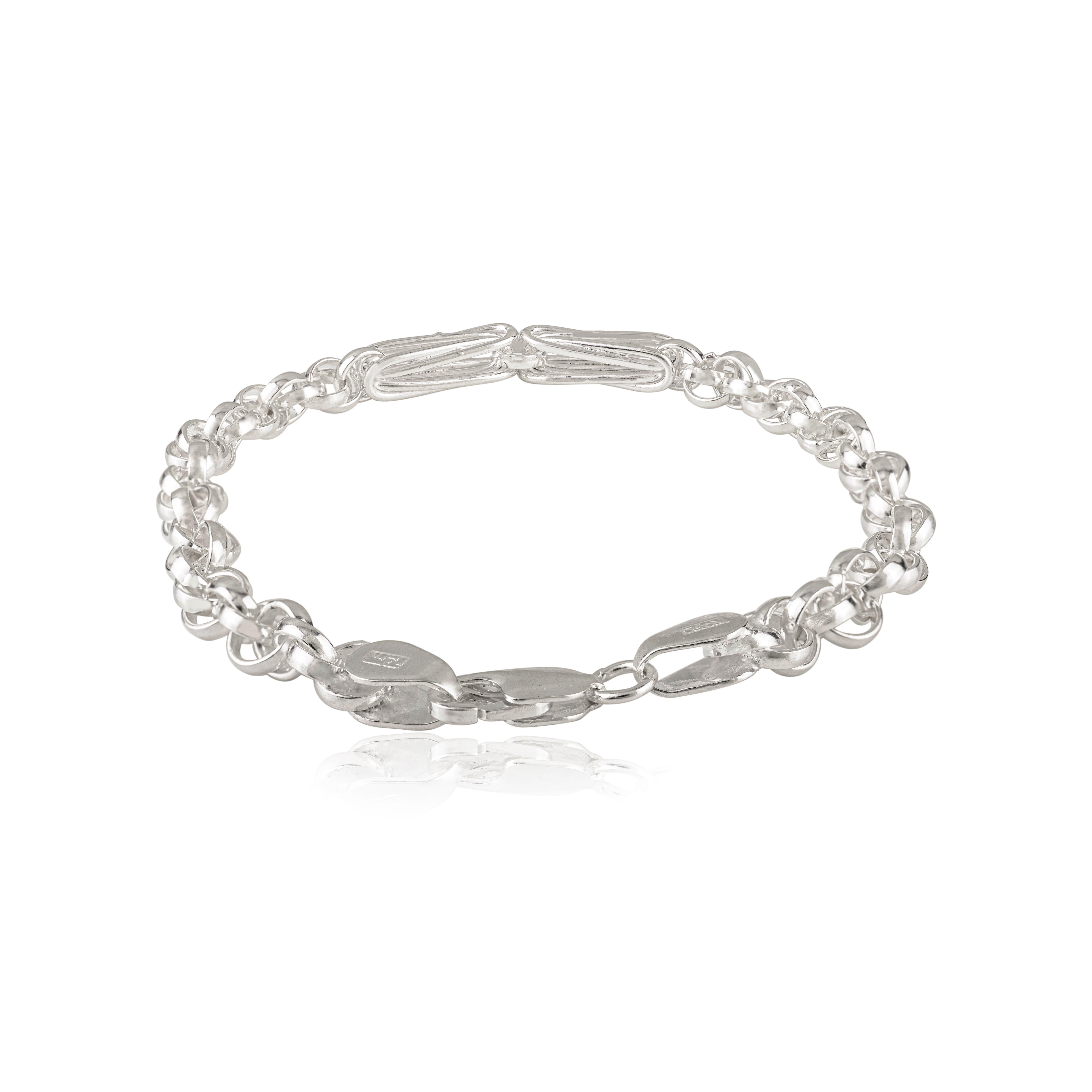 Silvorra Modernist Unisex Rectangular Link Bracelet in Solid 925 Sterling Silver For Sale 2