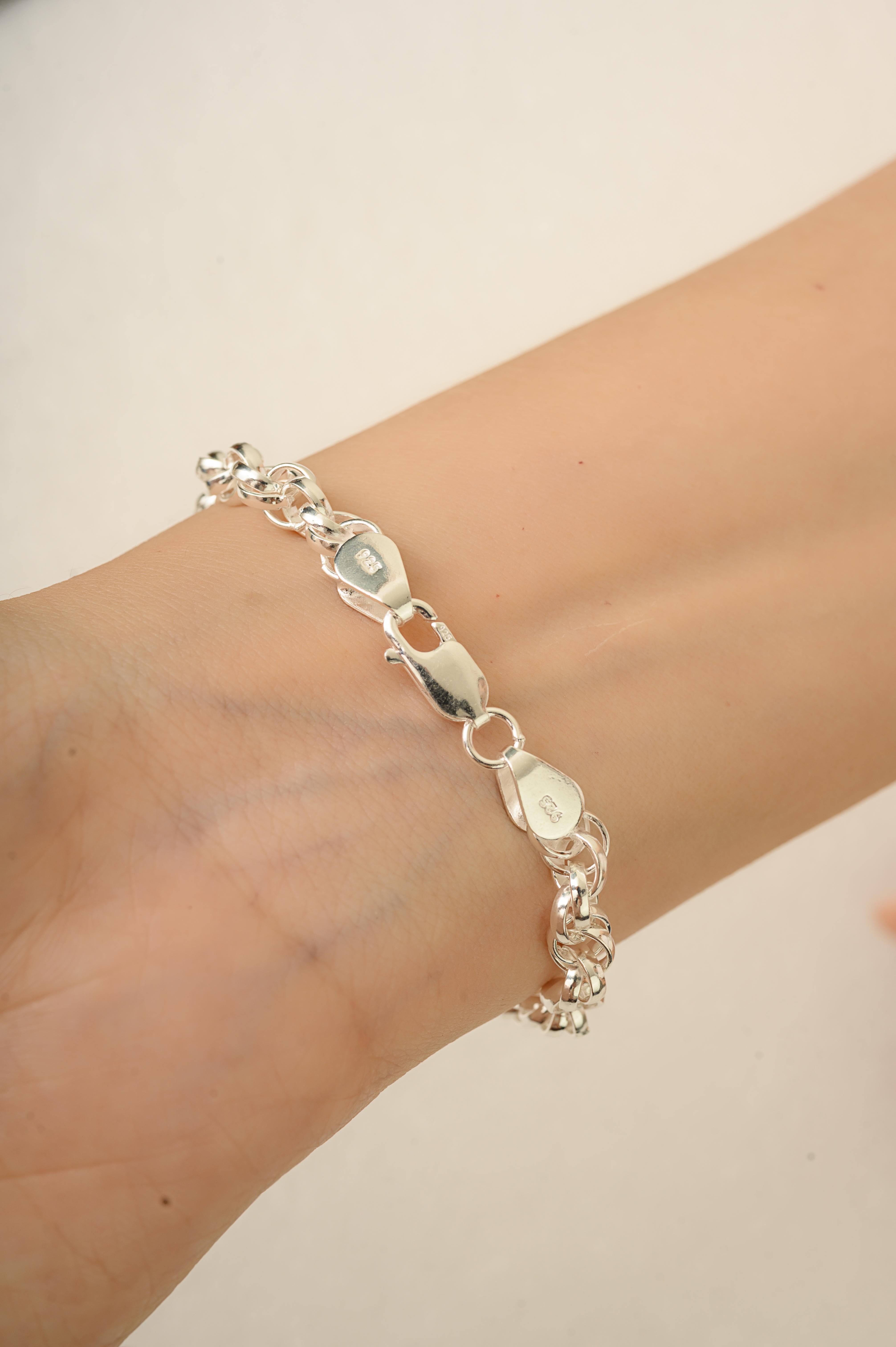Silvorra Modernist Unisex Rectangular Link Bracelet in Solid 925 Sterling Silver For Sale 3