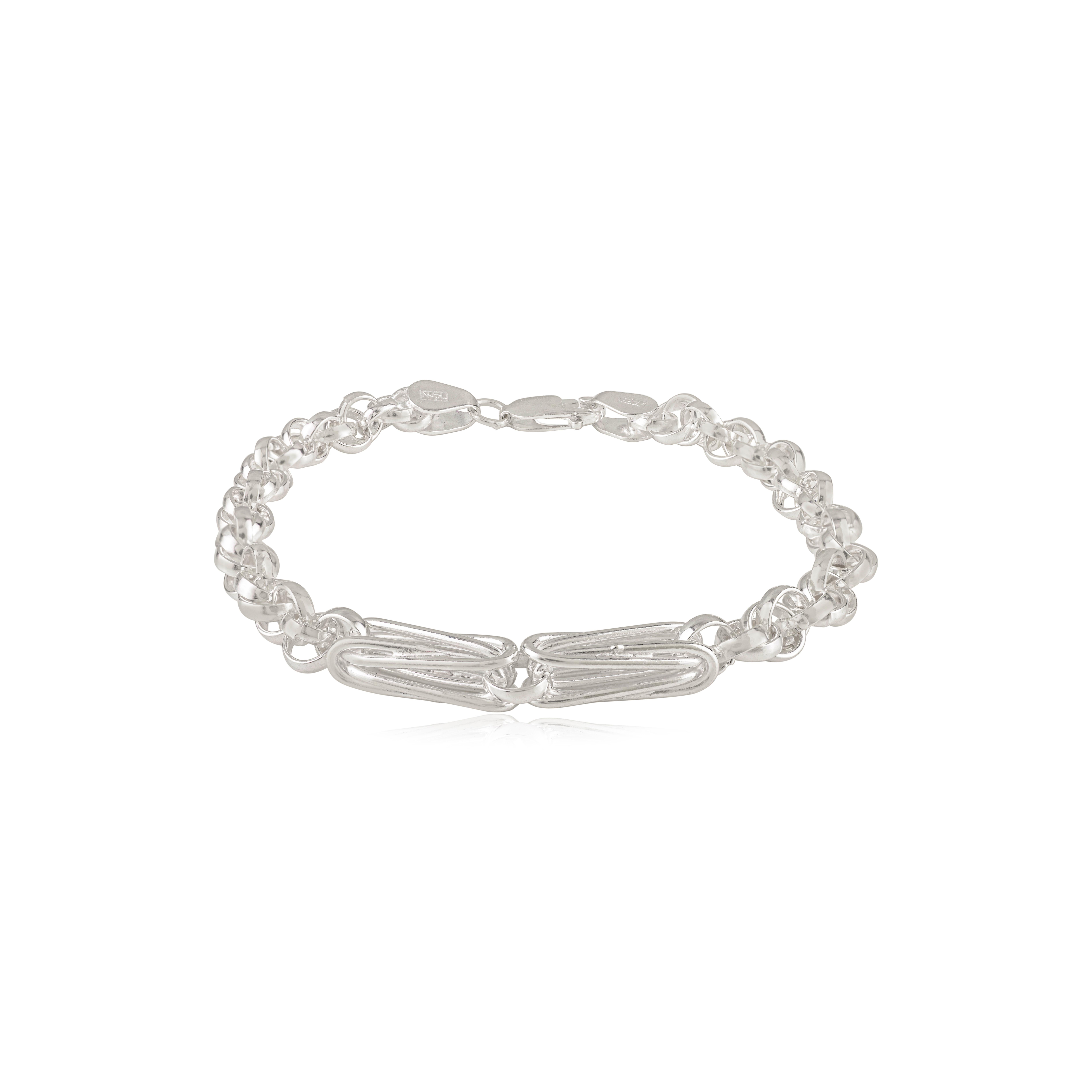 Silvorra Modernist Unisex Rectangular Link Bracelet in Solid 925 Sterling Silver For Sale 6