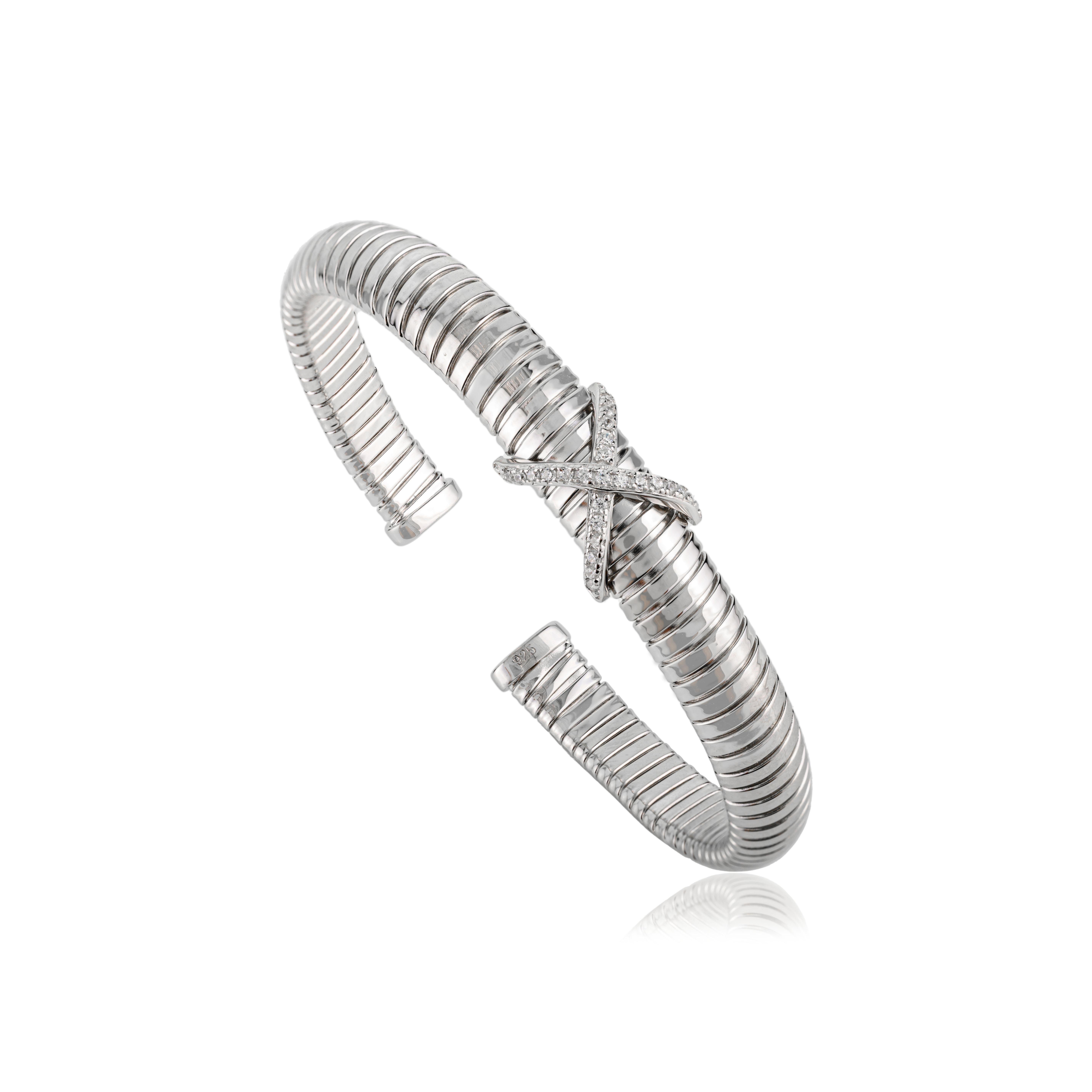 Bracciale Modernista X Motif Tubogas in argento 925 con zirconi bianchi di Silvorra in vendita 4